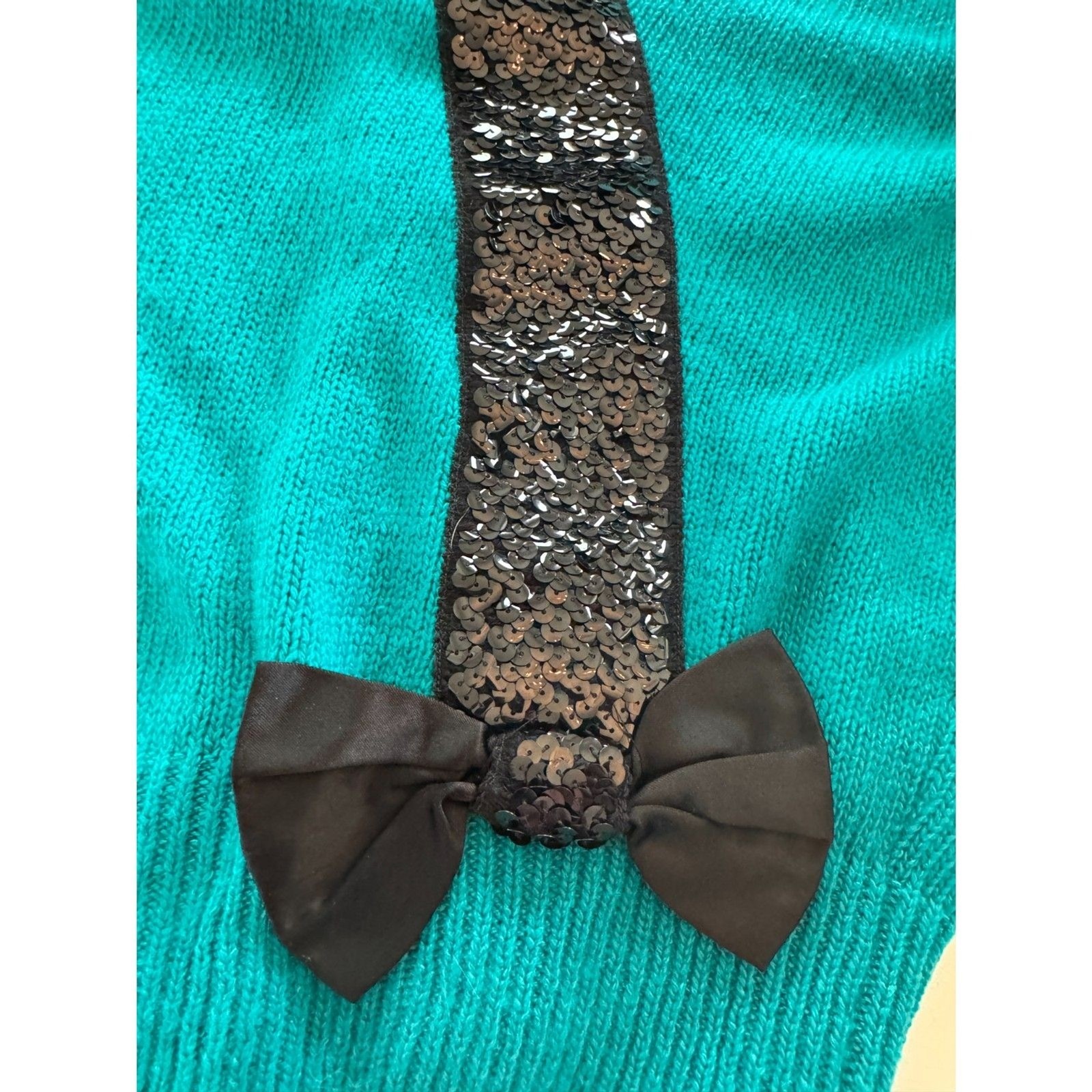 Beautifully Mine Vintage Silk Angora Sequin Bow Sweater Teal Turquoise Small