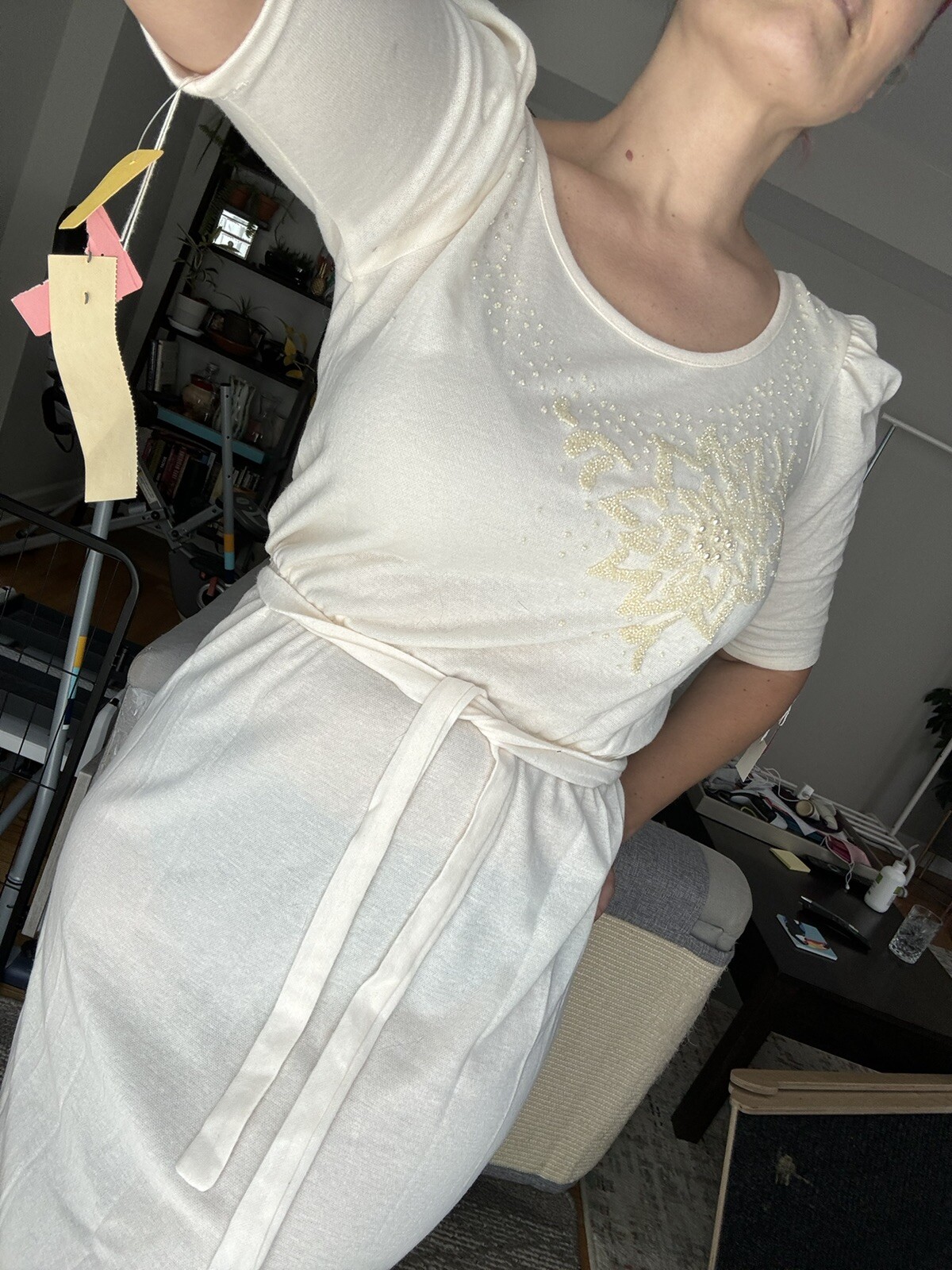 VTG 70s 80s We3Ltd Cream Dress With Beading – Evening Wedding Fall Winter