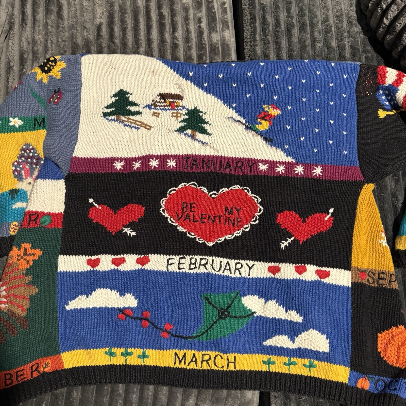 Belle Pointe Vintage Ugly Christmas Calendar Sweater Chunky Knit Teacher Core L