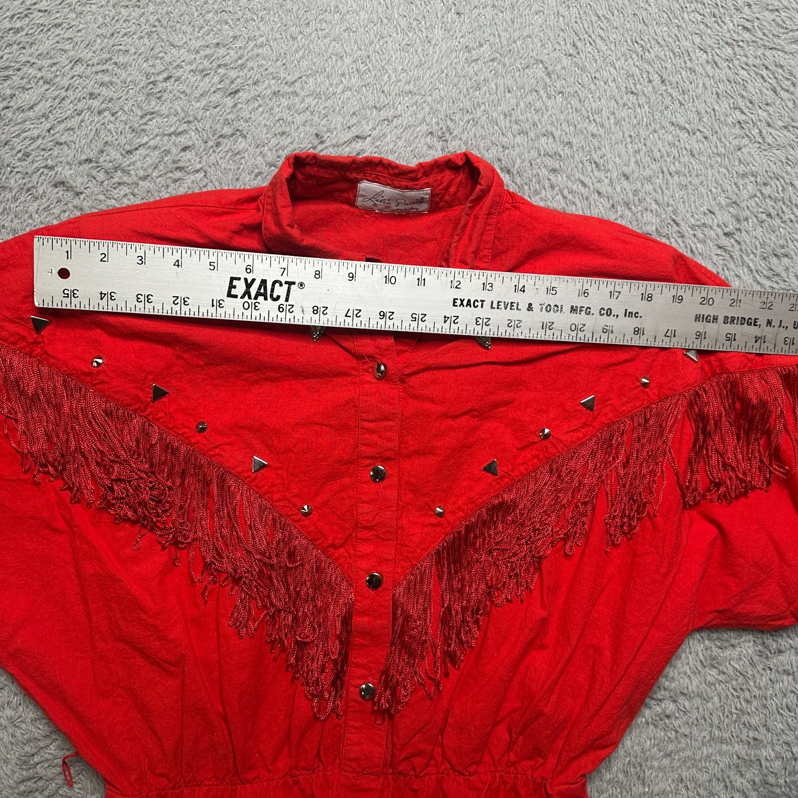 Vintage Western Dress Womens L Red Fringe Tassel Rodeo Square Dance