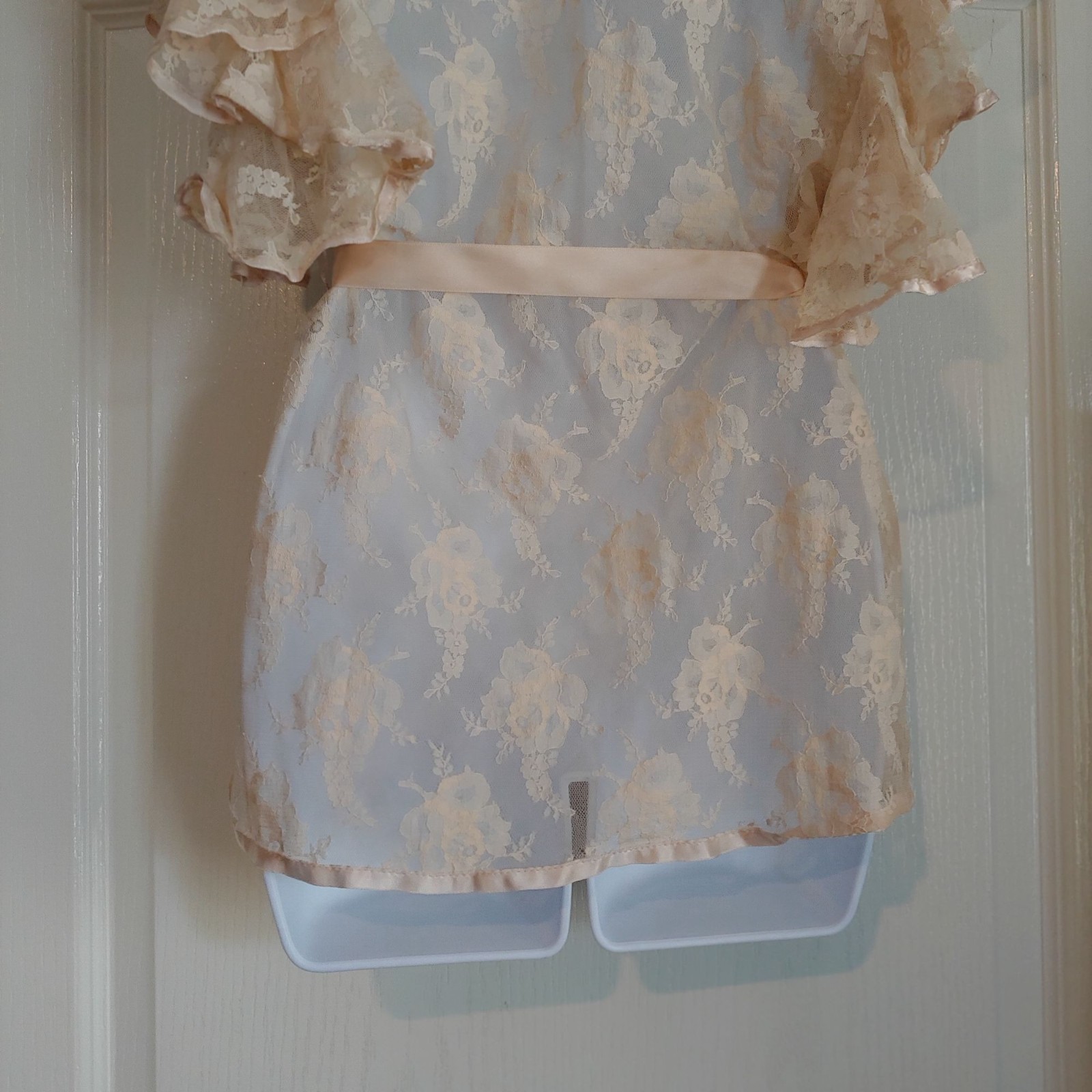 Vtg Emil Bole Lace Wrap Lace Blush Lingerie Boho Fairy Sleeve Boudoir Romantic S