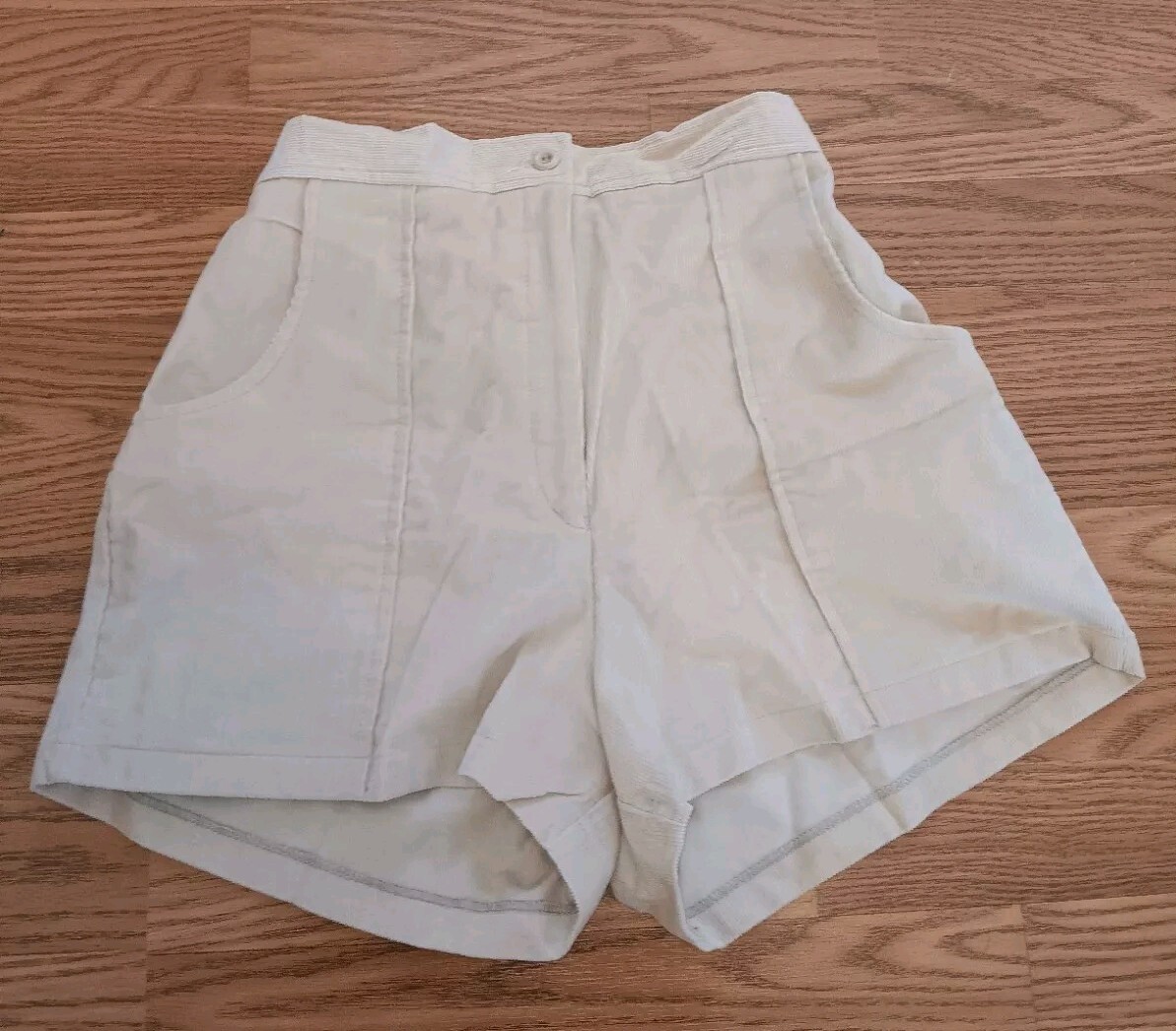 VTG 1970s Corduroy Shorts Box Car Skate Beach Beige 24″ Elastic Waist 13/14 NWT