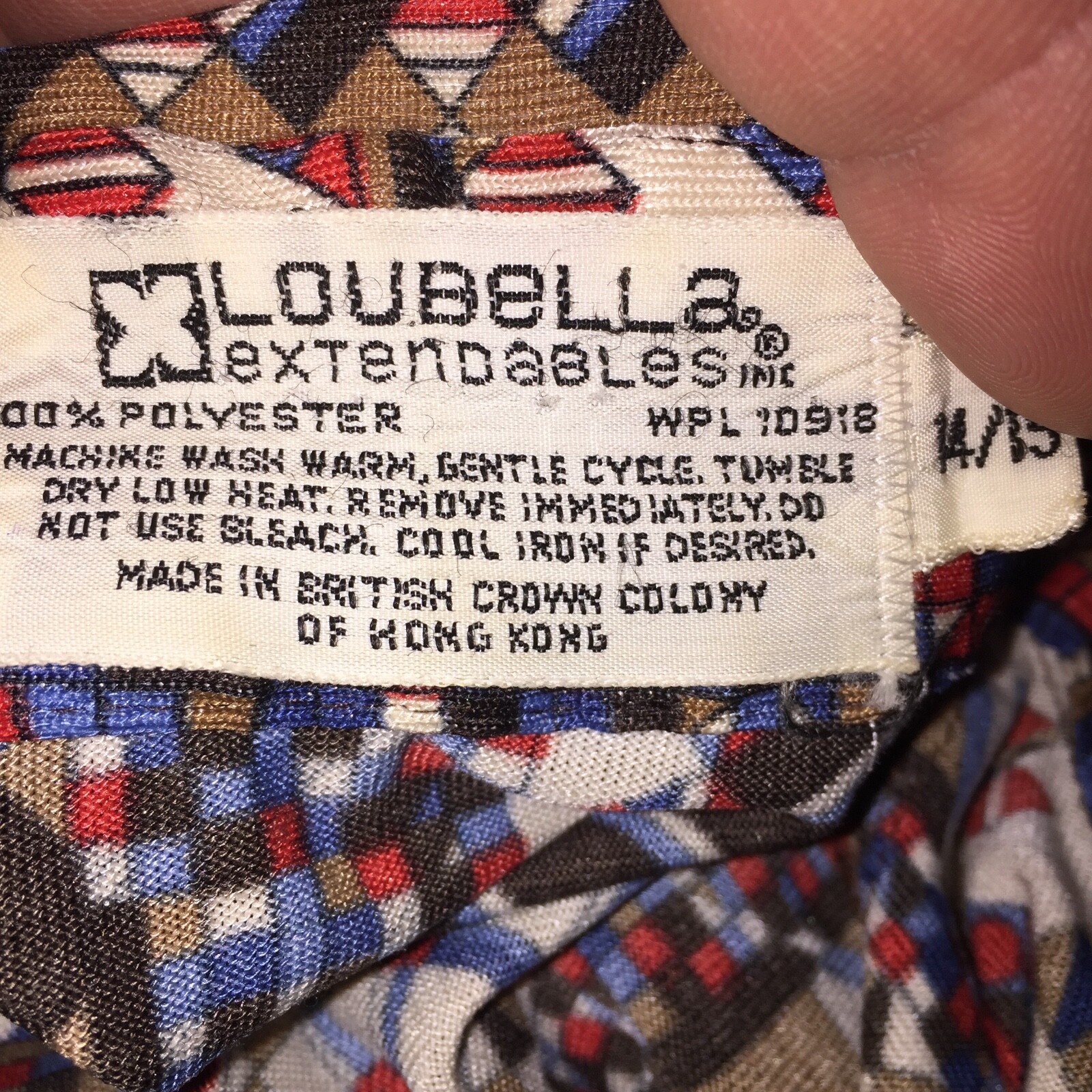 Womens Vintage BLOUSE LOUBELLA Brown Blue and Red Geo-Deco Print 20 Bust