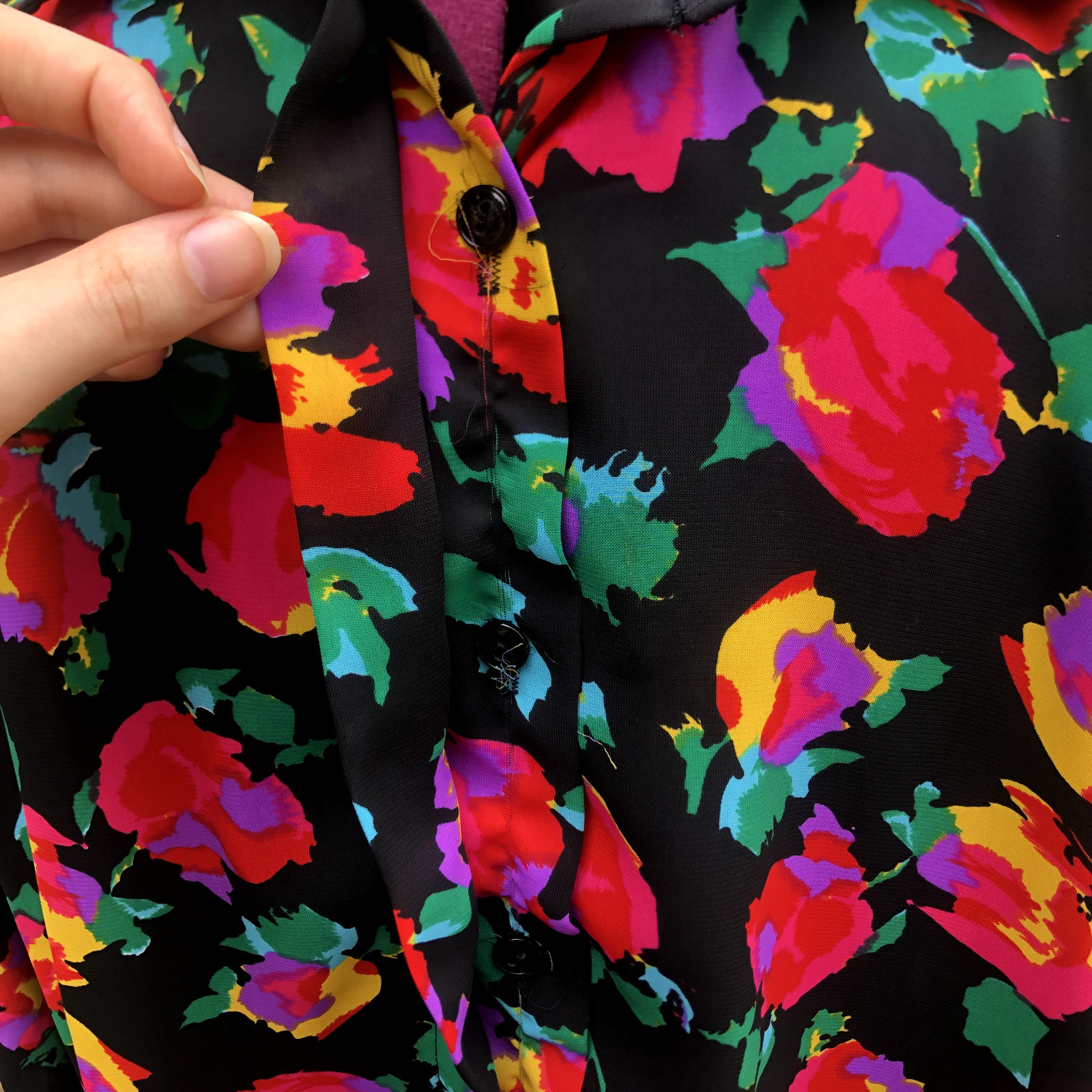 Toffs Artistic Floral Button Up Shoulder Pads 1980’s Vintage Made In USA