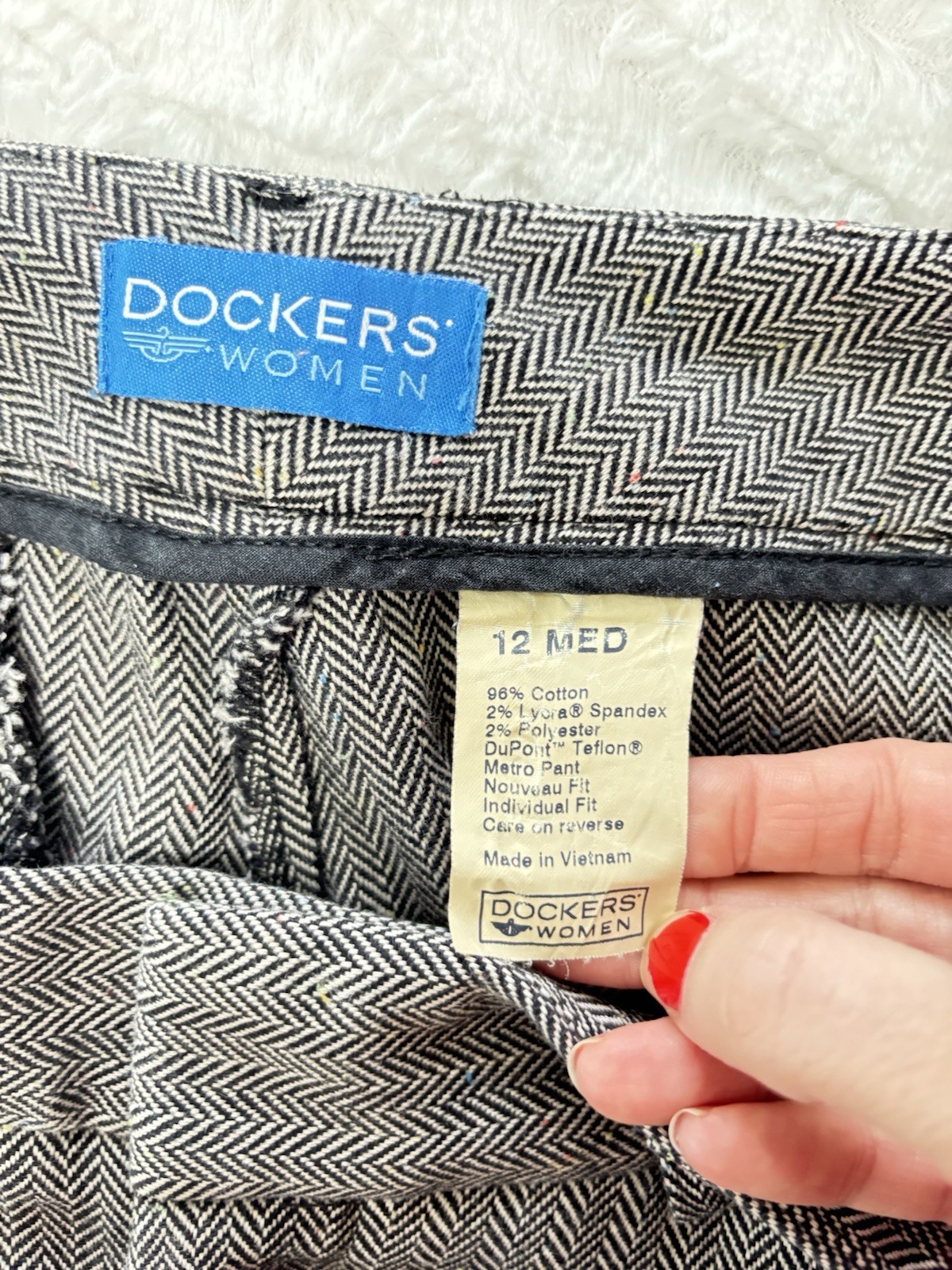 Dockers Vintage Pants Herringbone Cotton Gray Office Preppy Casual 12 Women