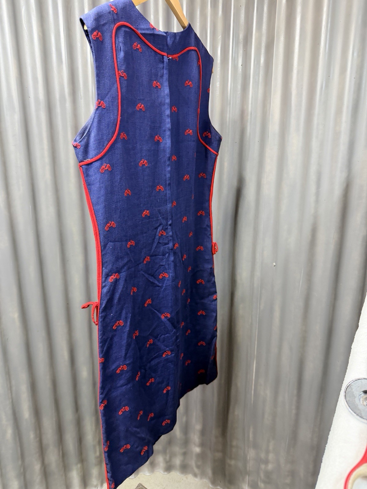 VTG Rare Abercrombie & Fitch Linen Shift Dress Navy Embroidery Scooterz USA 16 L