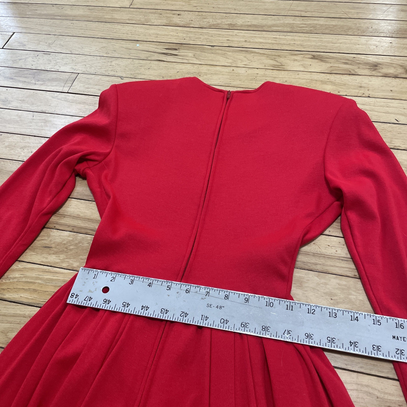 Expo Petite Vintage 1980’s Lace Trim Red Praire Dress Women 4 Wool Zip Made USA