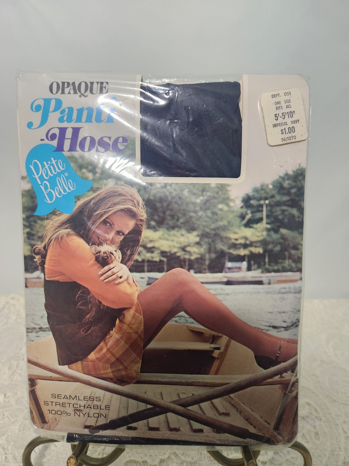 Vintage Opaque Panti-Hose Panty Hose. Petite Belle. Imperial Navy. 100% Nylon.