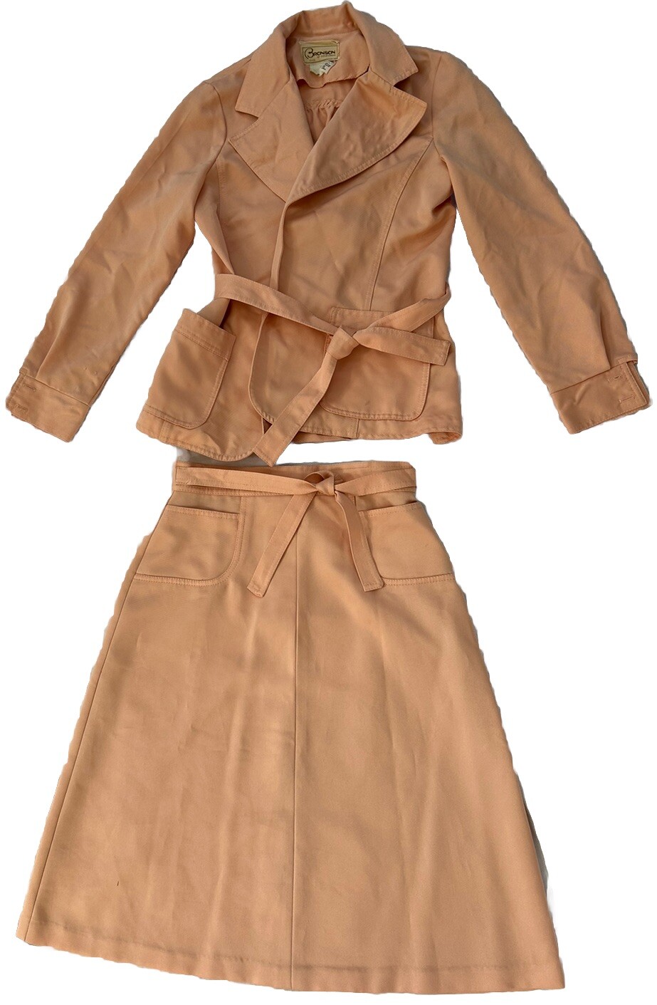 VINTAGE 70s Blazer Skirt SET Size XS/Small Stretch Pockets Peachy Pink Amazing!