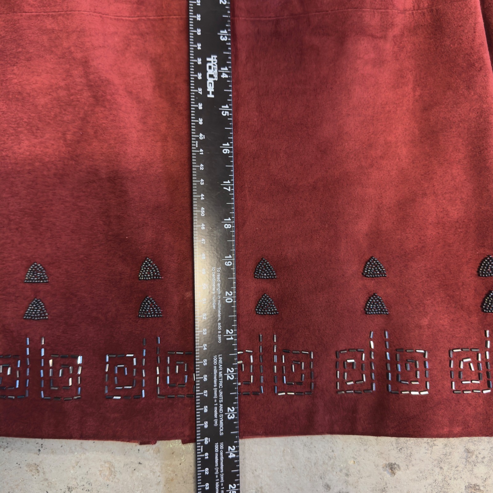 Pia Rucci Vintage Red Suede Leather Beaded Pencil Skirt Size 10 Rust Boho Midi