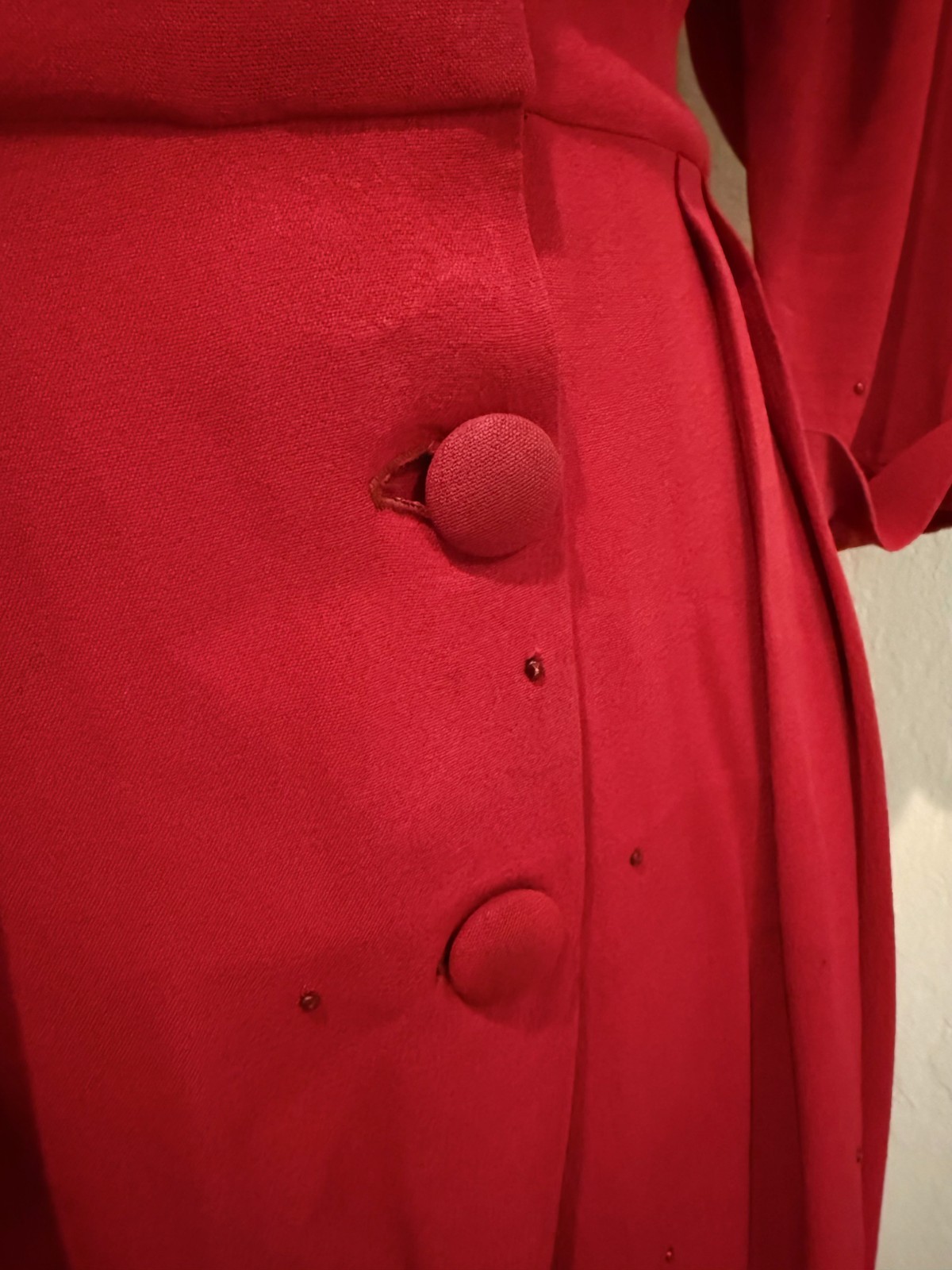 1940s Red Rayon Crepe Shirtwaist Dress with Studs Volup
