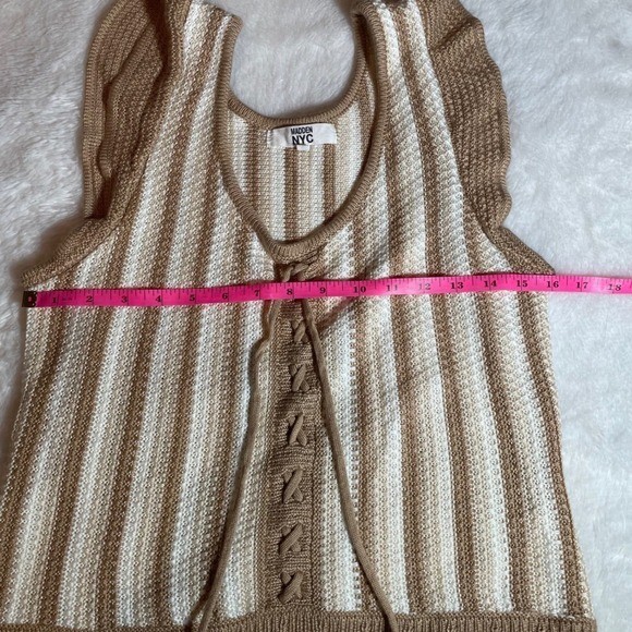 Madden NYC Tan Cream Striped Flutter Crochet Top Juniors XL Retro Bohemian 70s