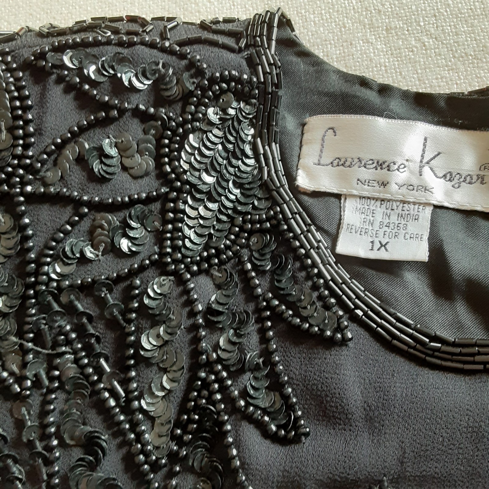 Laurence Kazar Black Beaded Formal V’ed Hem Top 1X (RUNS Small) New Vintage