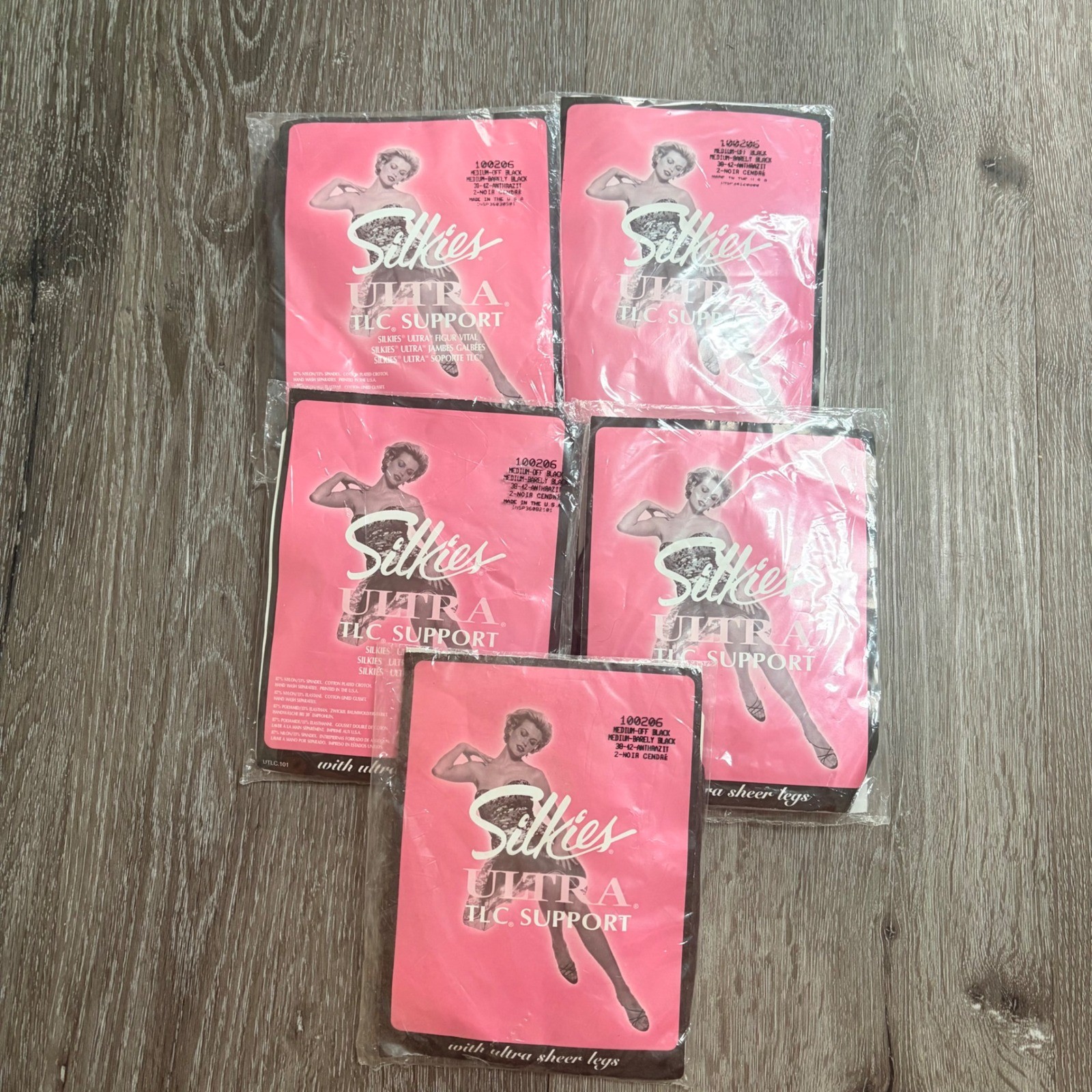 Vintage Silkies Ultra TLC Support Pantyhose Lot of 5 Barely Black Sheer Nylons