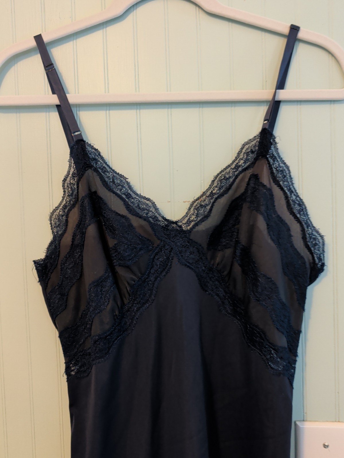 Luxite by Kayser Womens Size 34 Full Slip 50s Rockabilly Retro Lace Vintage Blue