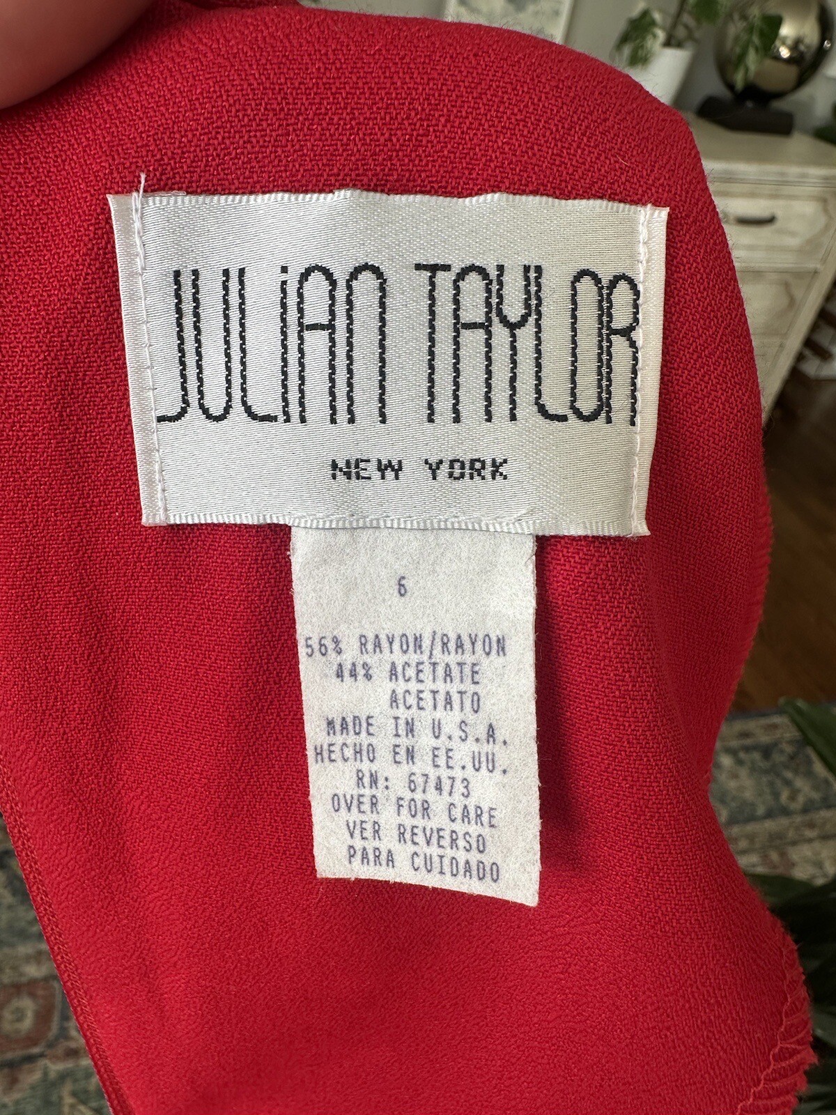 Vintage Julian Taylor Red Maxi Dress With Velvet Cuffs And Collar