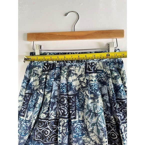 Melrose Petite Silk Skirt Womens Small Vintage Blue Abstract Midi