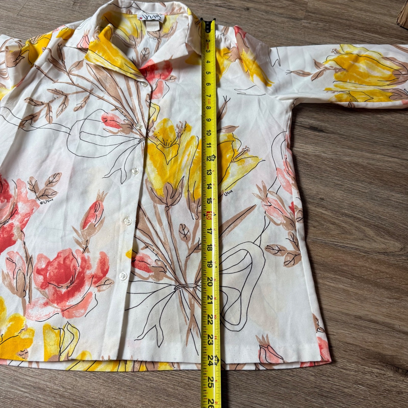 Vtg 60/70s Vera Neumann Novelty Print Floral Dagger Collar Button Up S/M