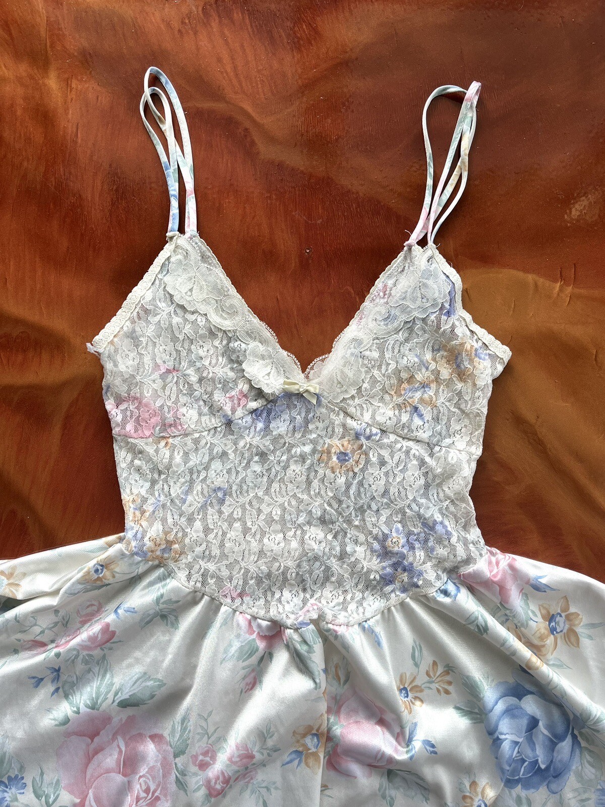 VINTAGE Made In USA Lingerie Floral Chemise Lace Nylon Sz Medium Gorgeous