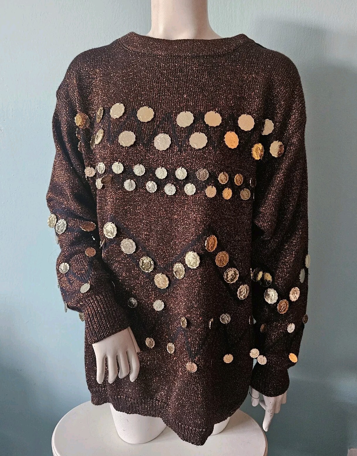 Bonnie Boerer & Co. Vintage 80’s sparkle coin Sweater kitsch maximalism Glam