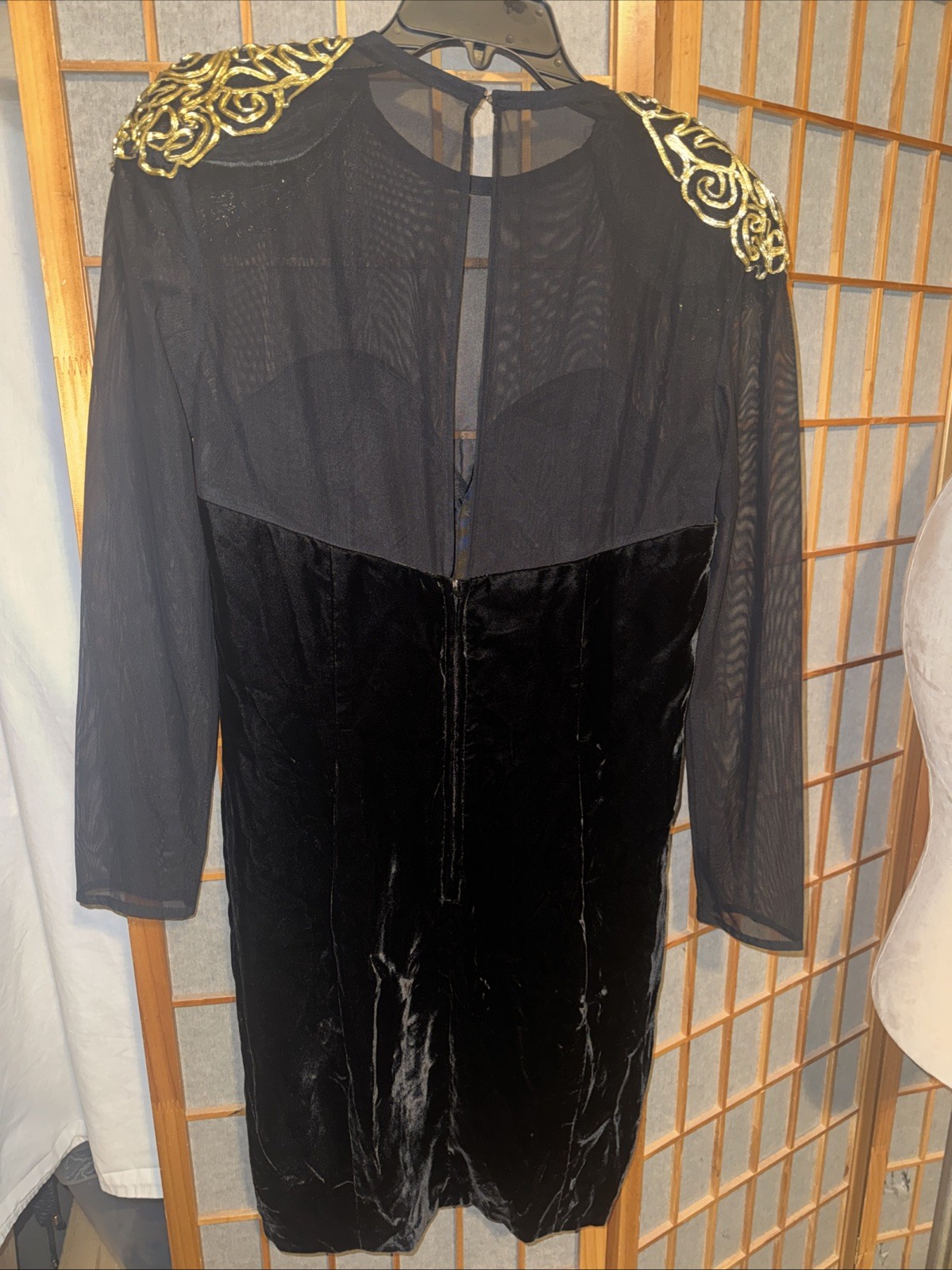 VTG 80’s Susan Roselli for Vijack Sheer Sleeve Velvet Dress Gold Ribbon Size 14