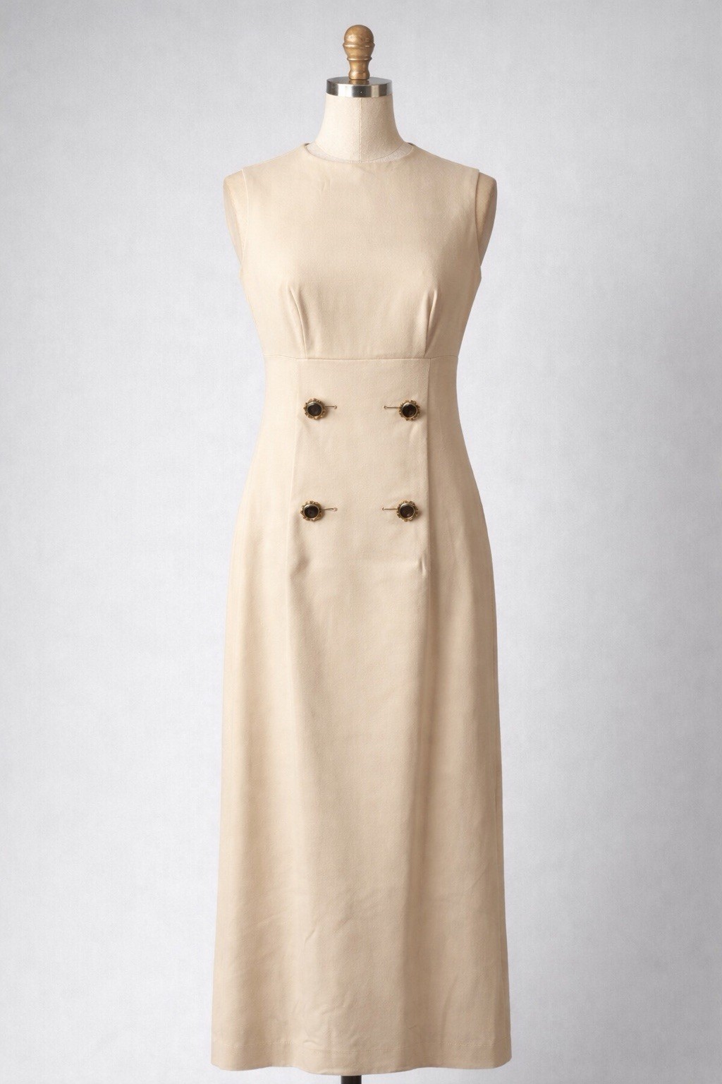 Saks Fifth Avenue 1950’s Cream Dress With Button Accents Small Zipper Back