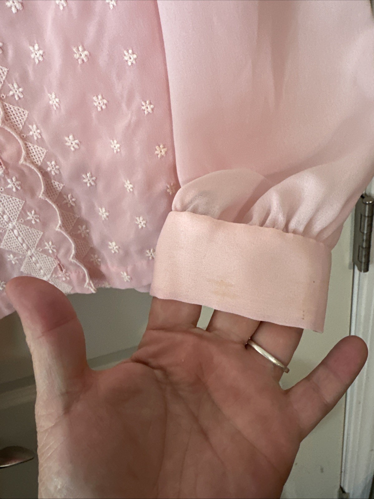 Pink Chiffon Blouse With Embroidery Lady Caribou 24” Across The Front 24”Length