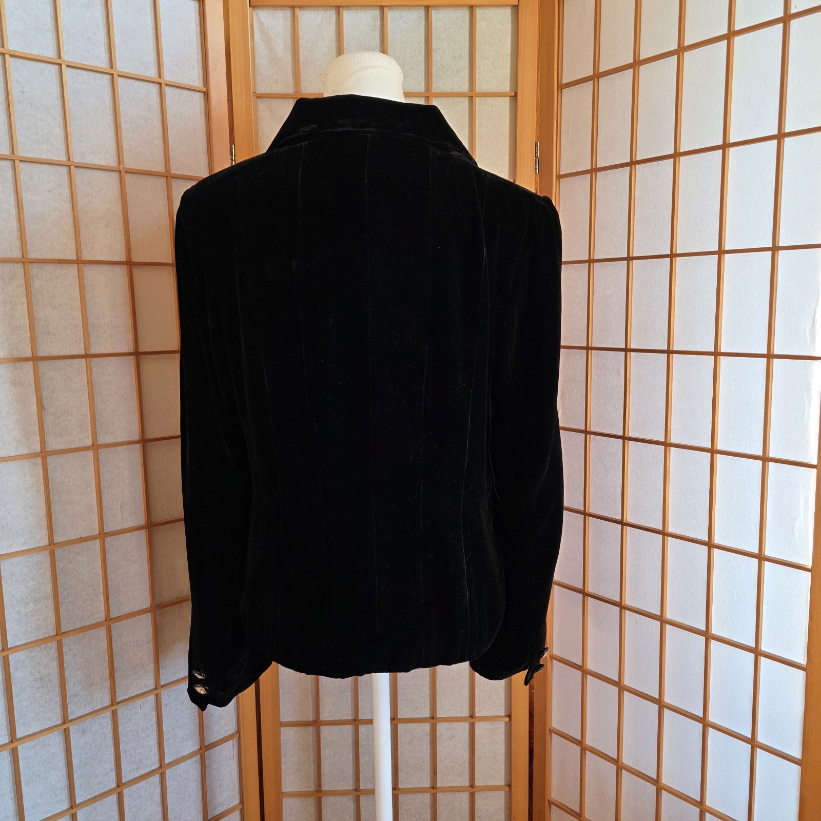 Parisian Vtg 90s Blazer Jacket W’s Sz 10 Silk Blend Black Velvet 3 Button Lined