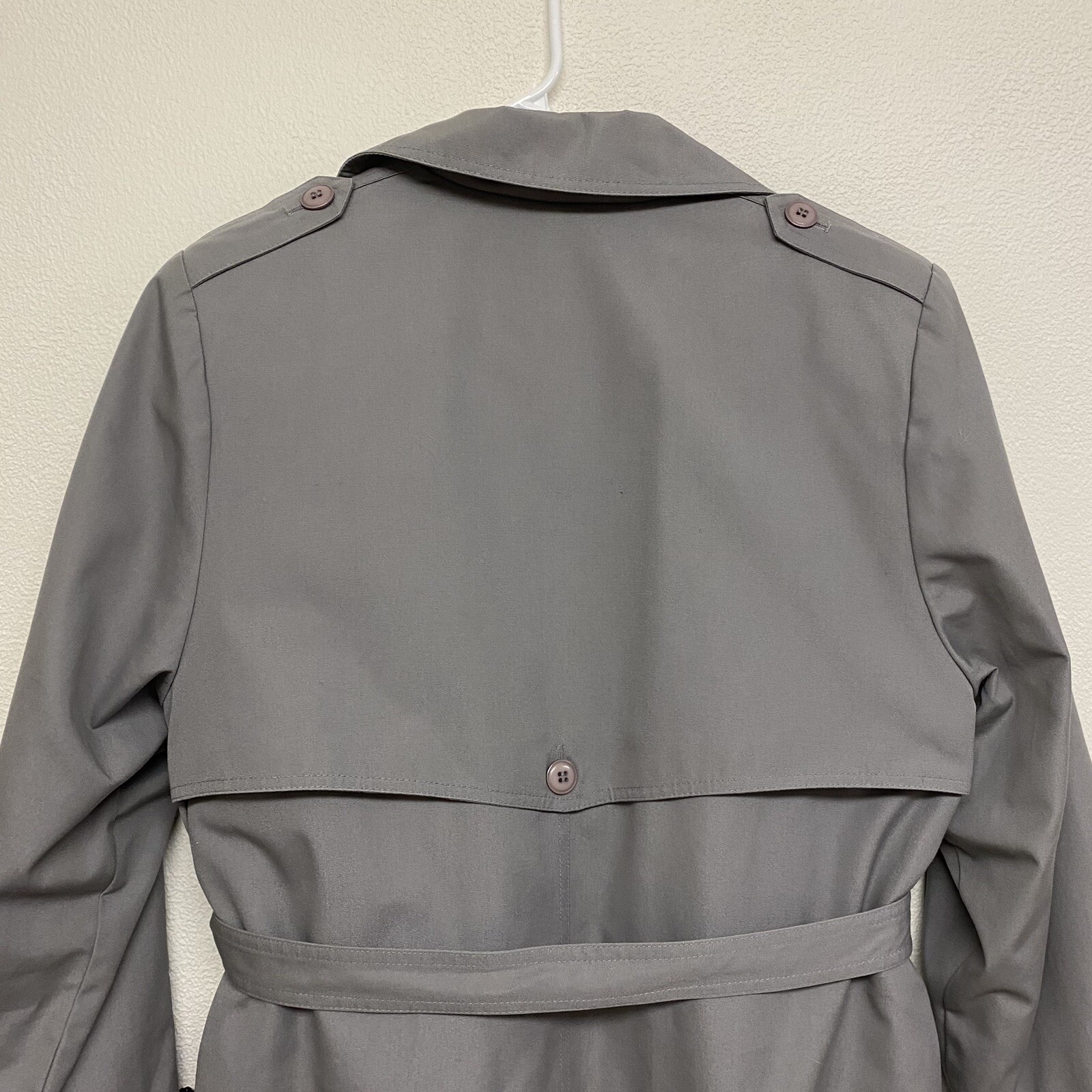 Vintage Fleet Street Trench Rain Coat Gray Size 10 Button Up Wool Blend Liner