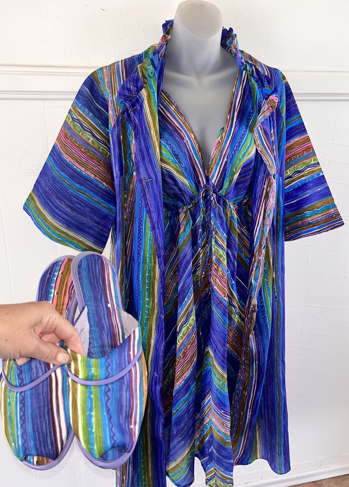 Vtg Marshall Field Eye Ful By The Flaums 3-pc 60s MOD Peignoir Nightie + Robe M
