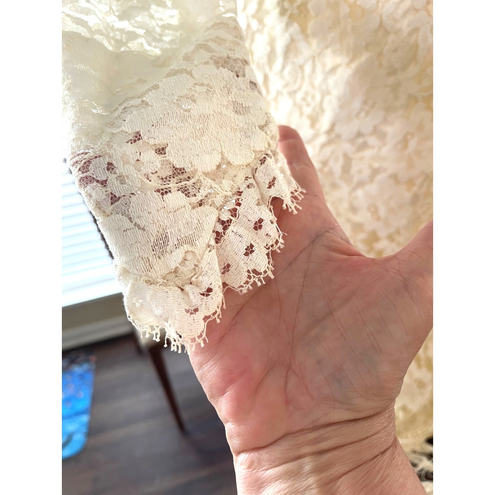 Lace Over Satin Wedding Dress Vintage Homemade Fitted Point Sleeves