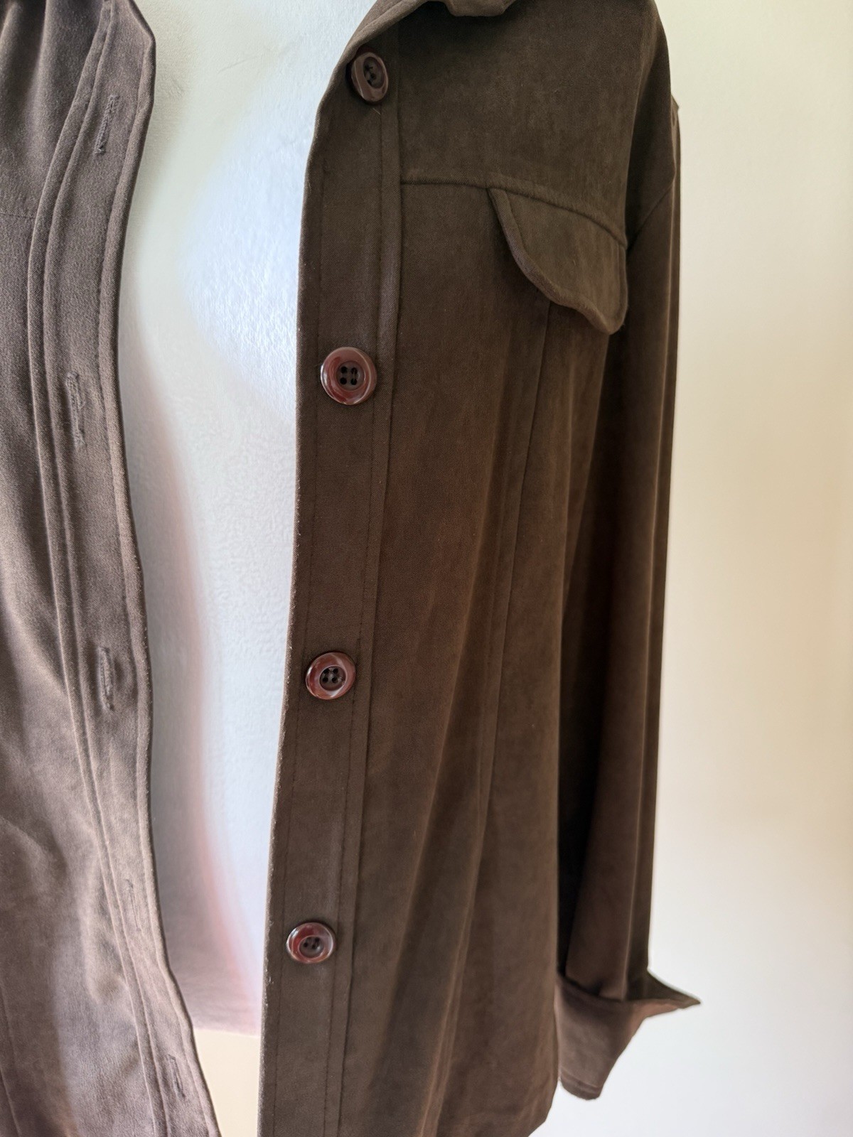 70’s Style Faux Suede Espresso Brown Shacket Button Down Vintage Evidence label