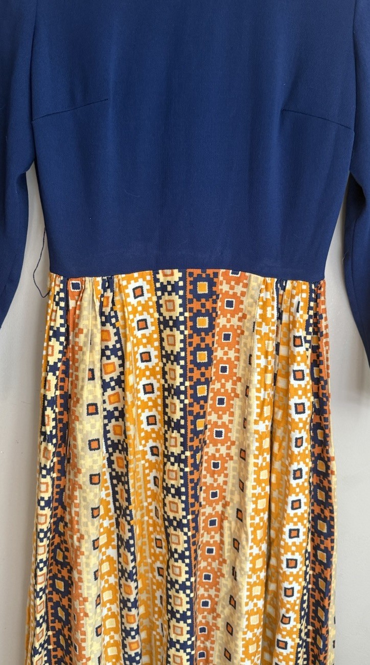 Dress Maxi Vintage 60s 70s Boho Hippy Prairie Floral Womens Size Small Blue