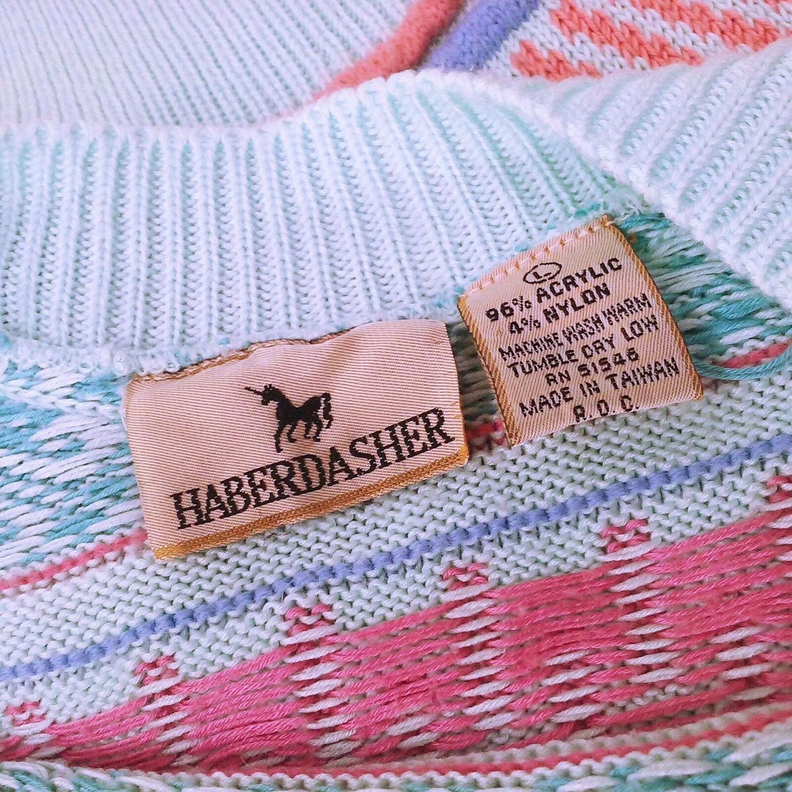 Vintage 80s Knit Sweater Haberdasher Lady-L Geometric 3-D Stripe Fair-Isle Bold