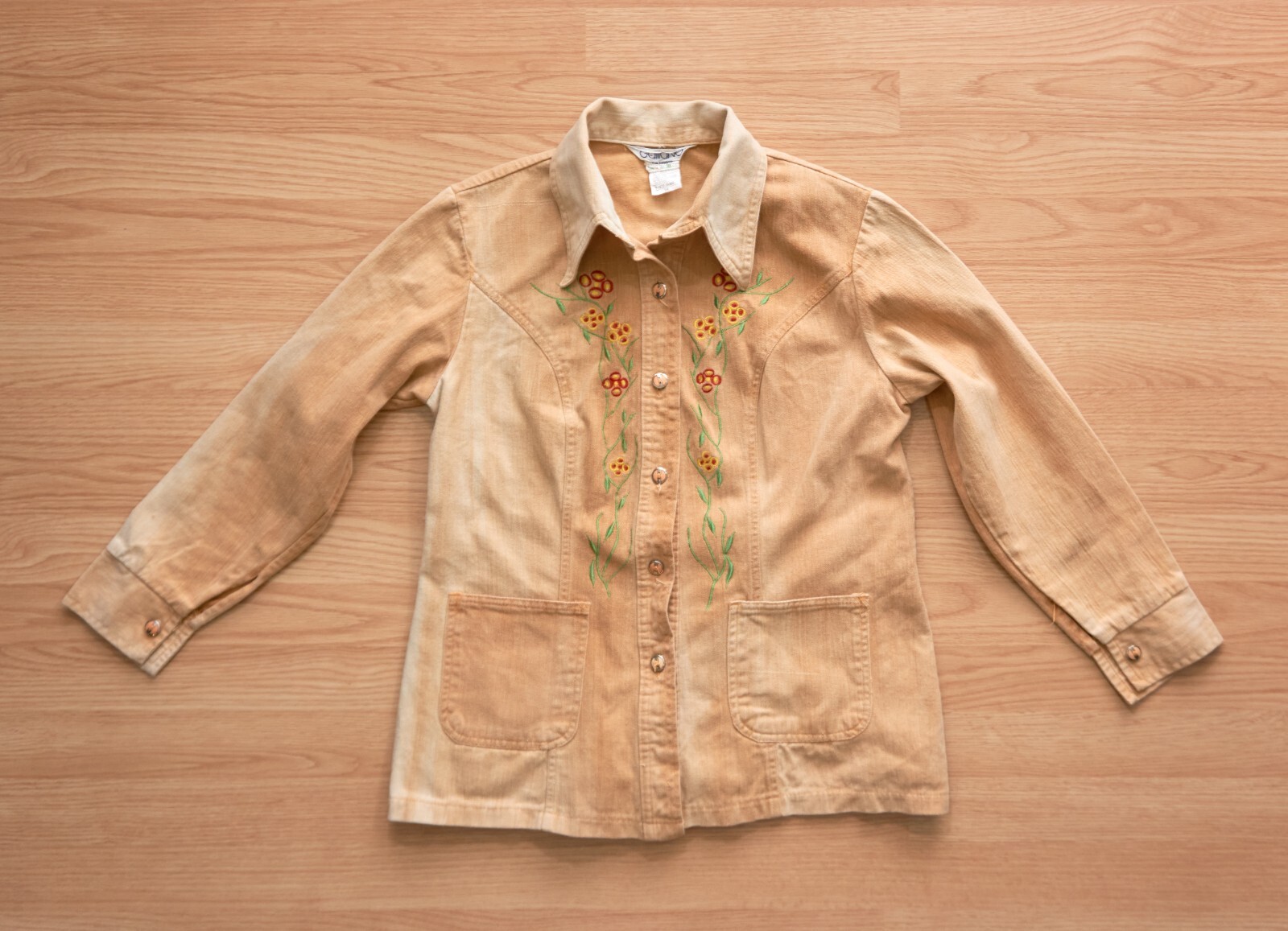 Vintage John Galliano Tan Denim Embroidered Jacket, Size 18, Made in Hong Kong