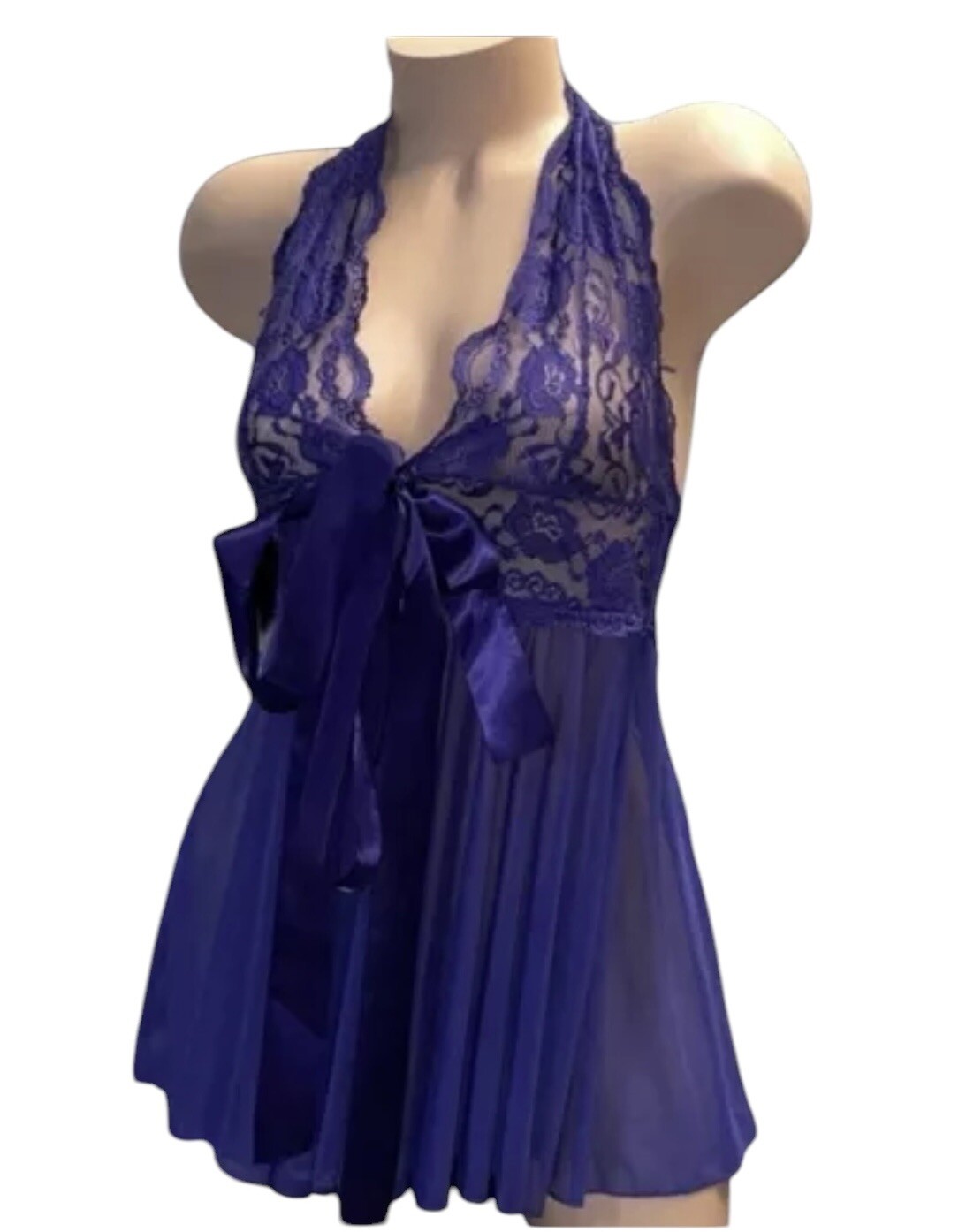 AVIDLOVE Purple Sheer Mesh Lace Satin Tie Nightgown Womens M NOS