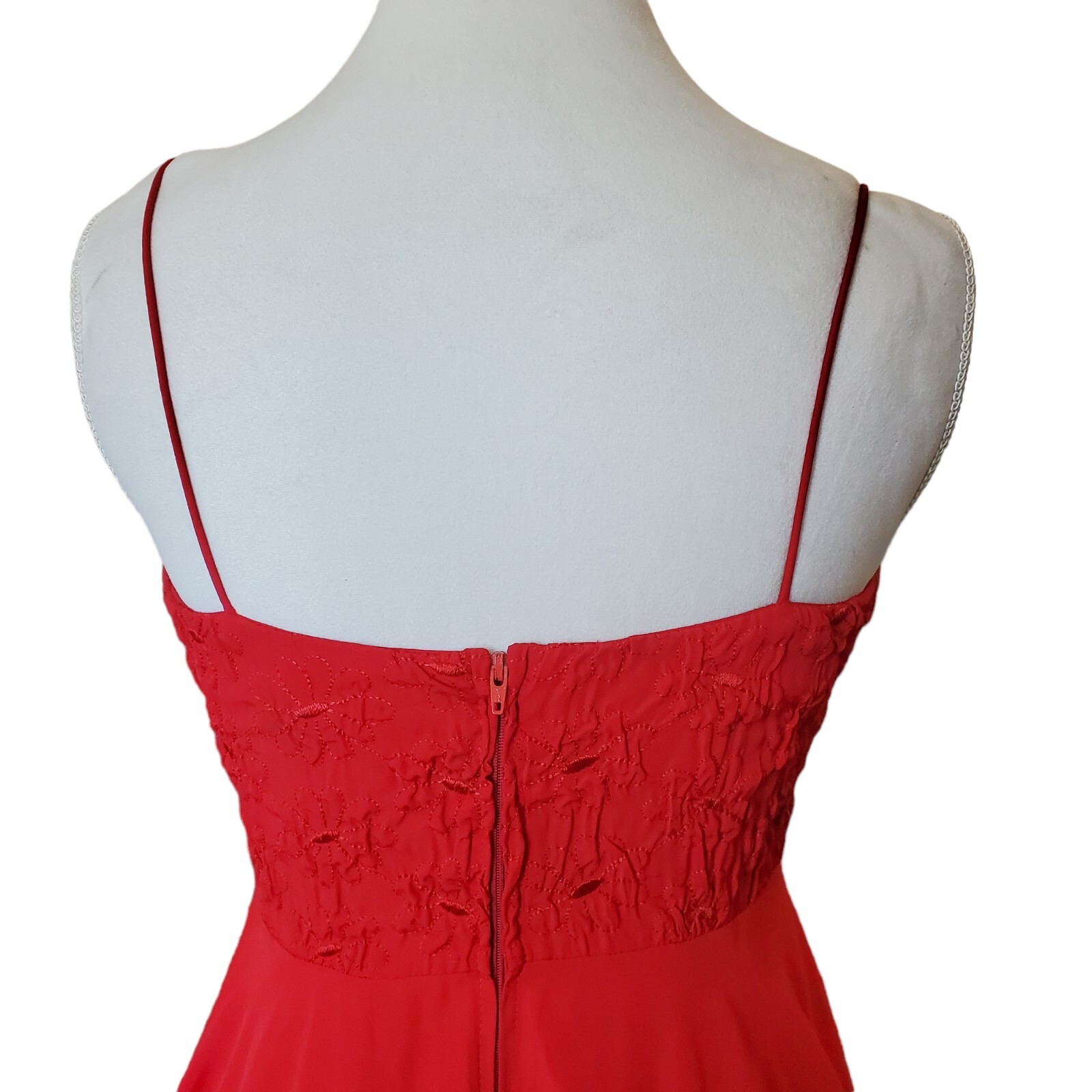 Vintage 90s Red Smocked Babydoll Mini Dress Spaghetti Strap Medium 8 10