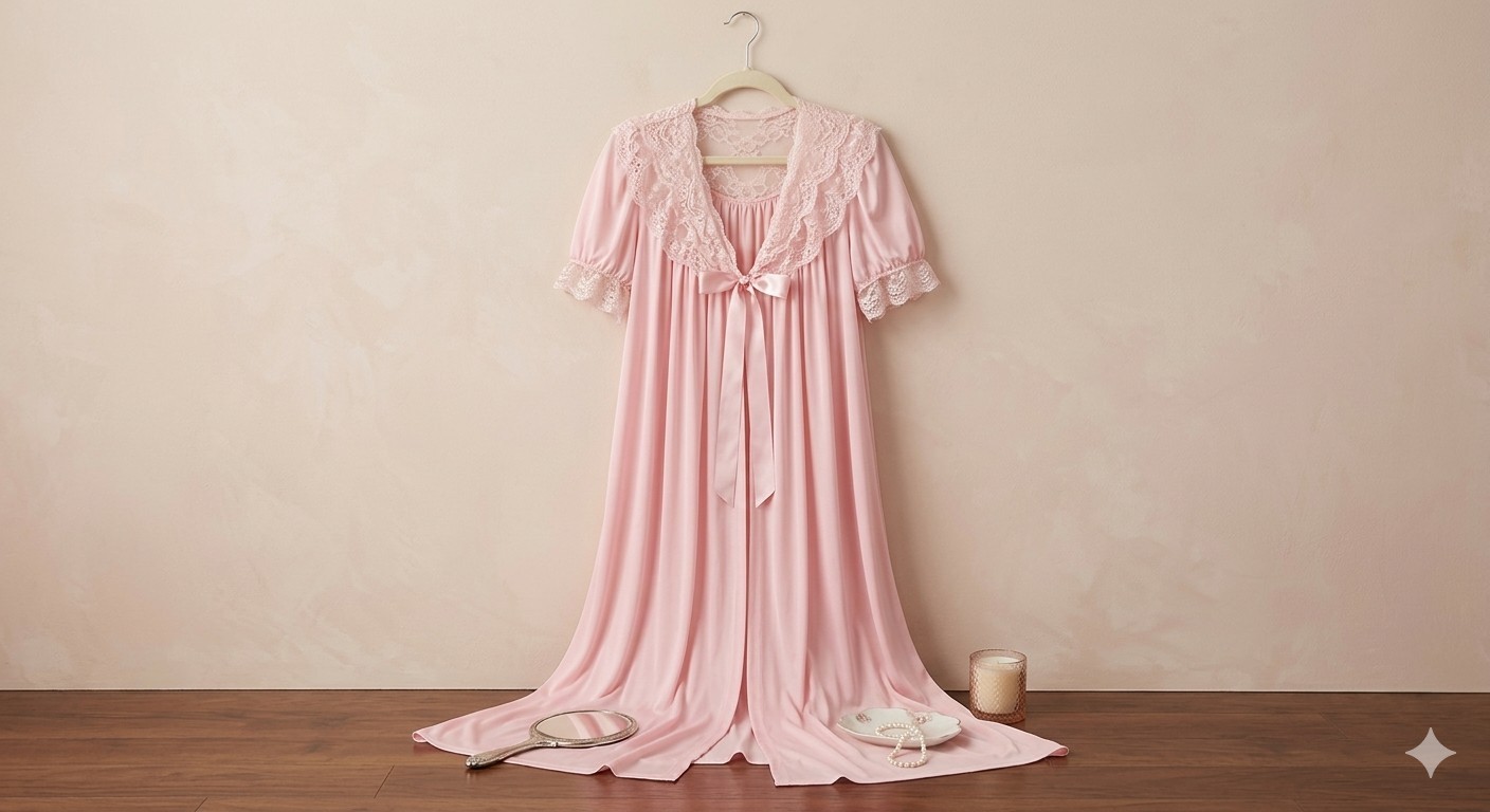 Vintage Made in USA Pink Lace Trim Duster Robe | Romantic Loungewear – Size 34