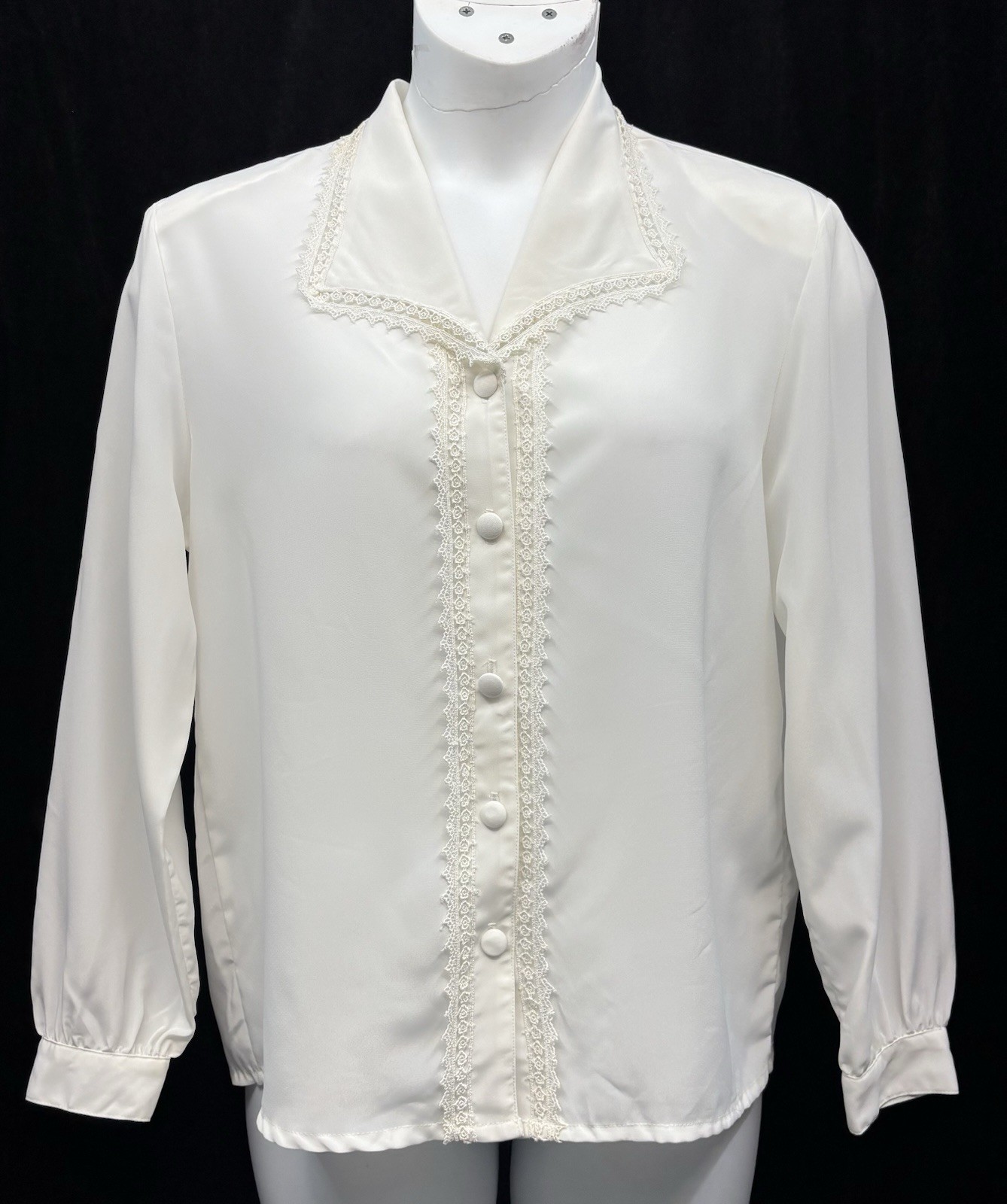VTG Impressions Of Cali Women SZ 14 Button Up Long Sleeve Top Ivory Lace Detail