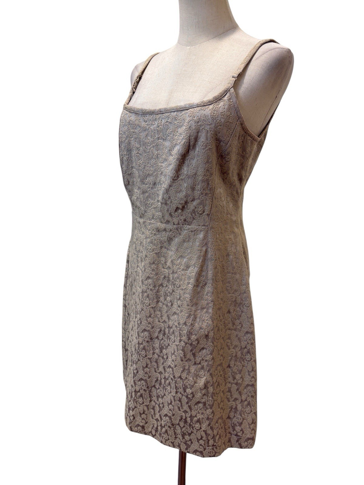Vtg 90s Express Brocade Mini Dress Gold Party Soft Girl Grunge Indie Sleeze Y2K