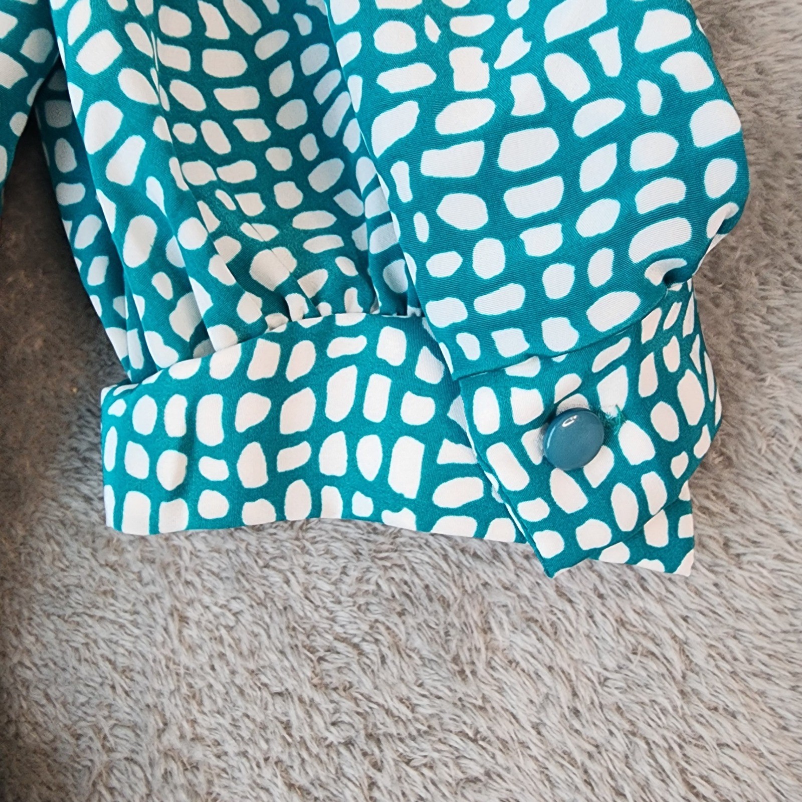 Lady Carol Petites Dress Womens Medium Teal White Abstract Pleated Vintage Midi