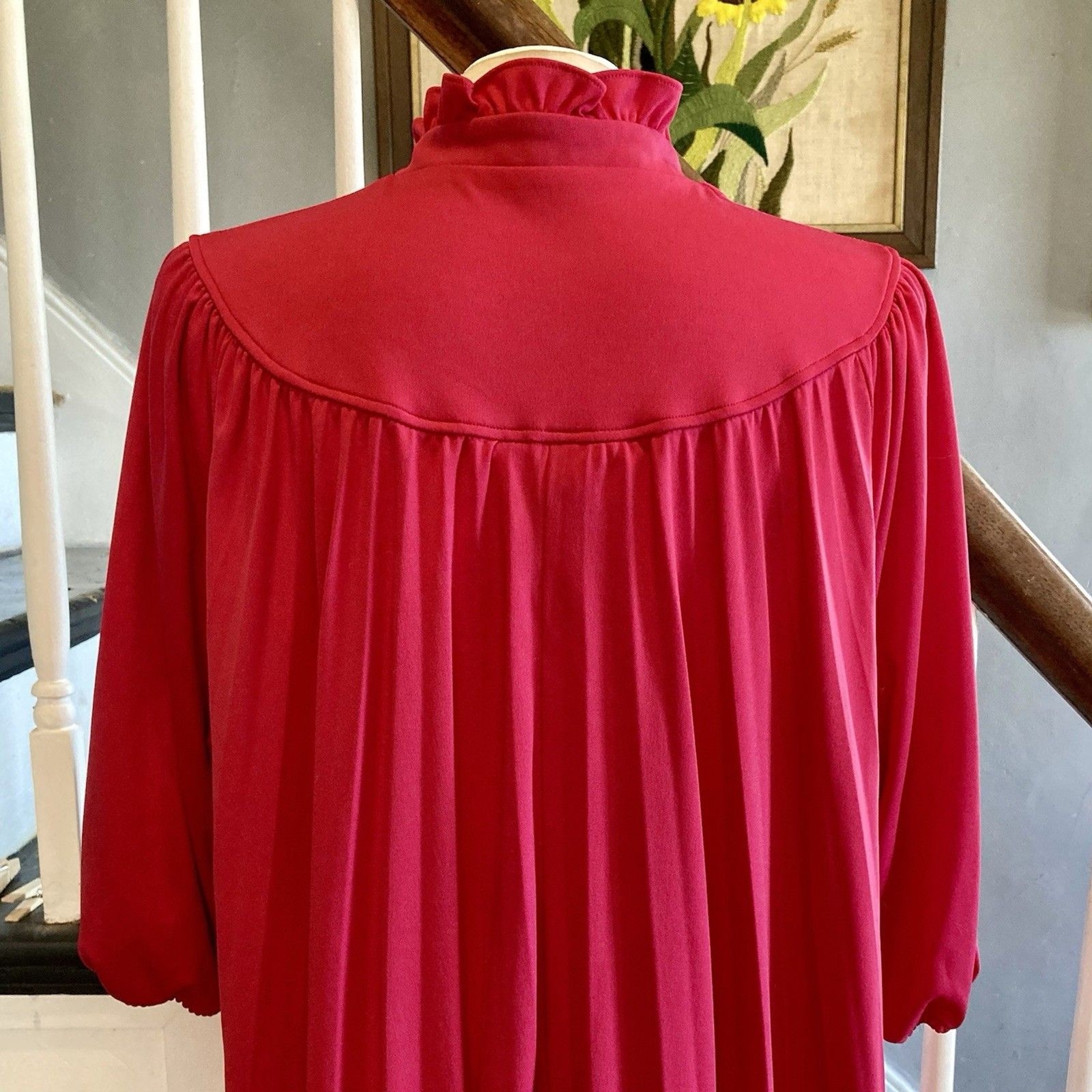1970s 1980s Knit Lounge Trapeze Dress Hot Pink Fuchsia Pleated Tent Dress