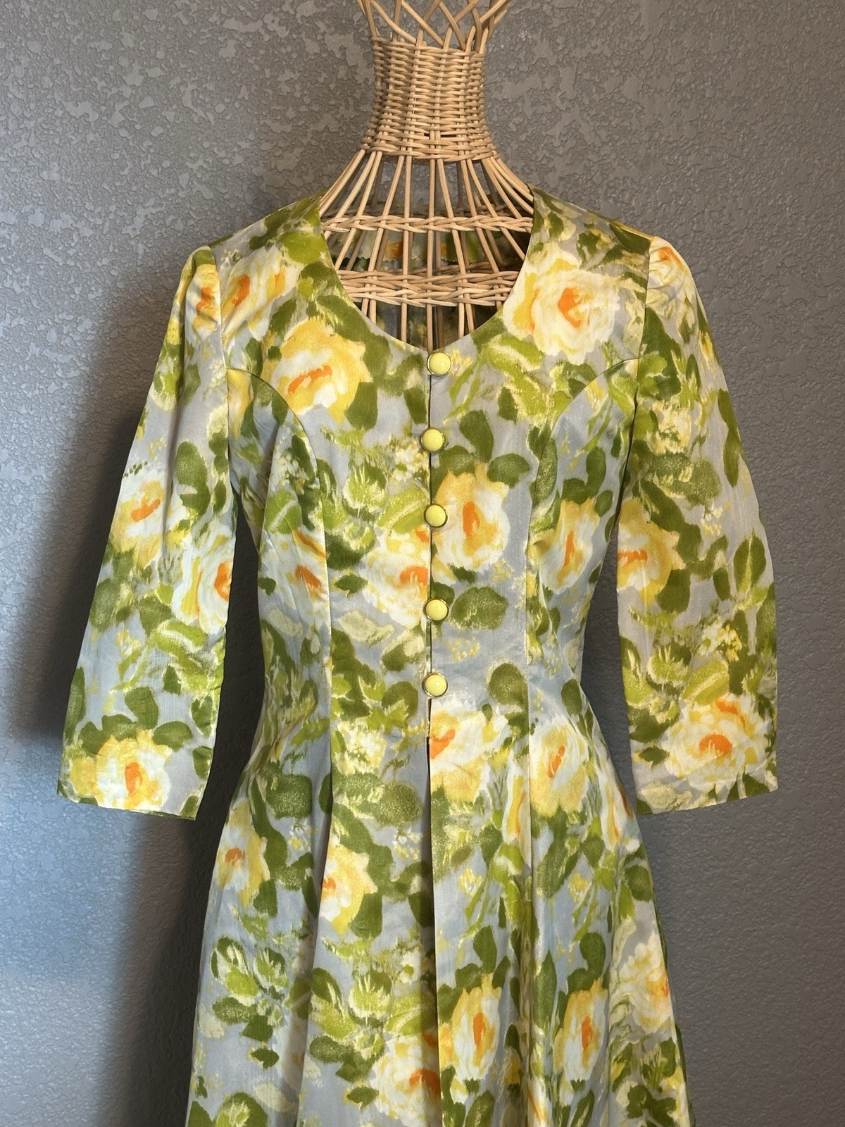 Vtg 50s Handmade Luxurious Floral Taffeta Hostess Gown Coat Glamour Mid Century