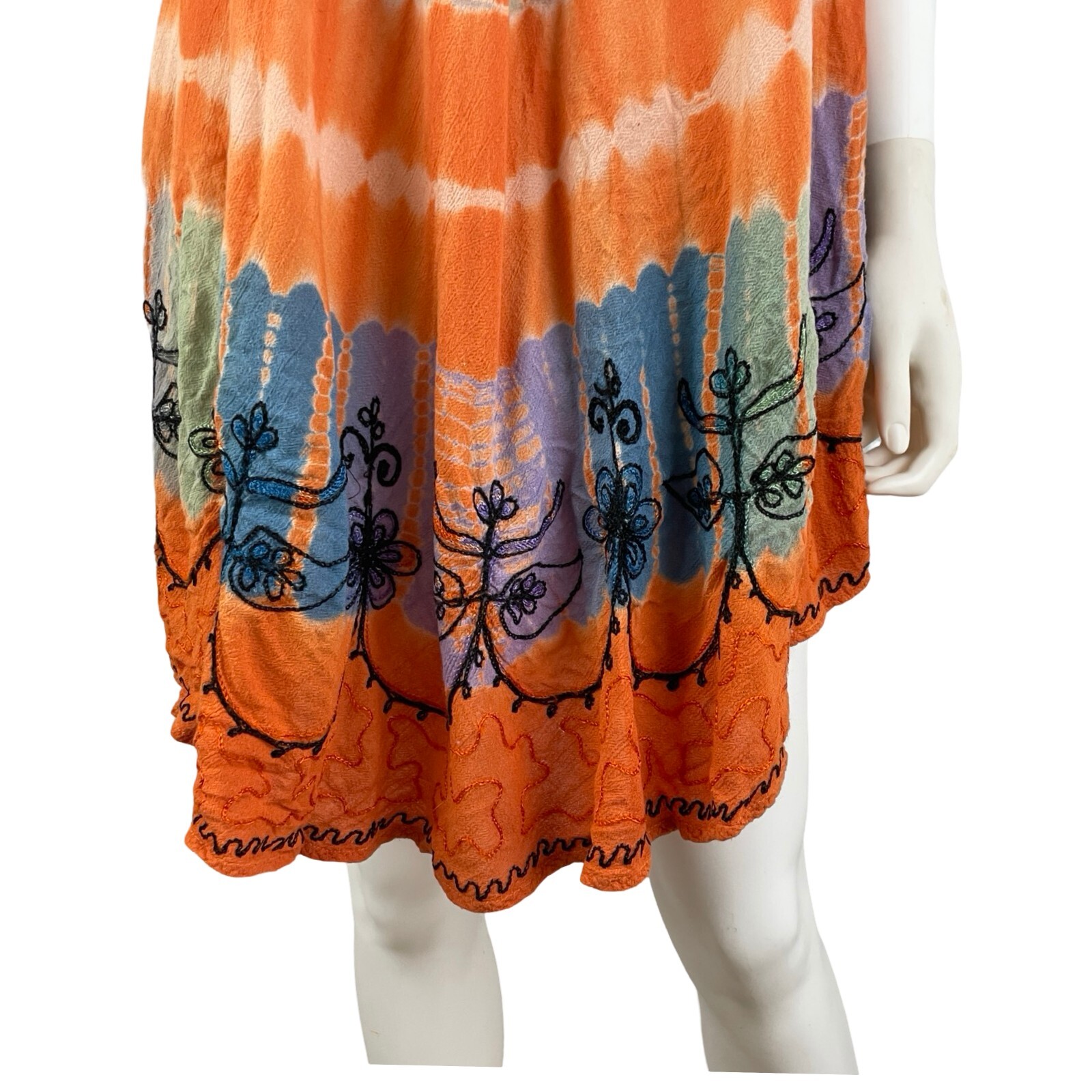 Vintage 90s Dress Tie Dye Embroidery Asymmetrical Boho Free One Size Peasant