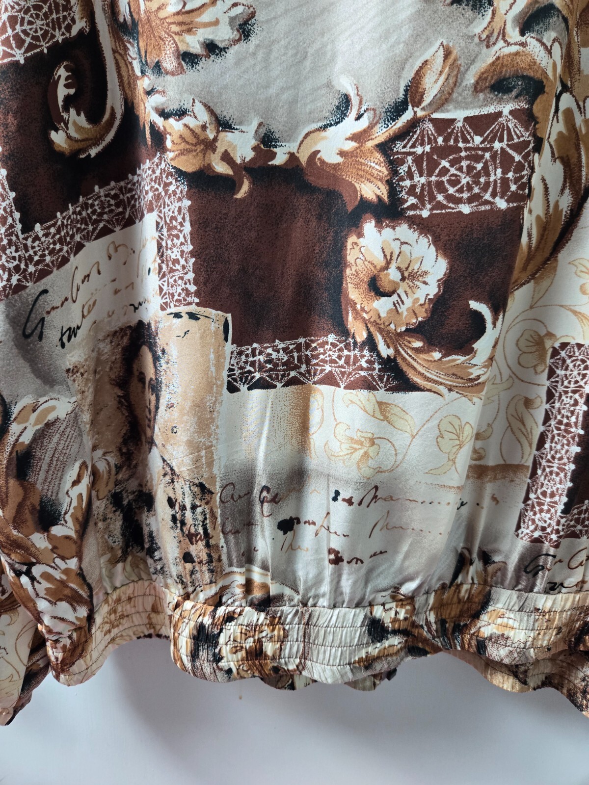 Vtg 1990s Silk Jacket Brown Rococo Baroque Faces Westbound II 1X