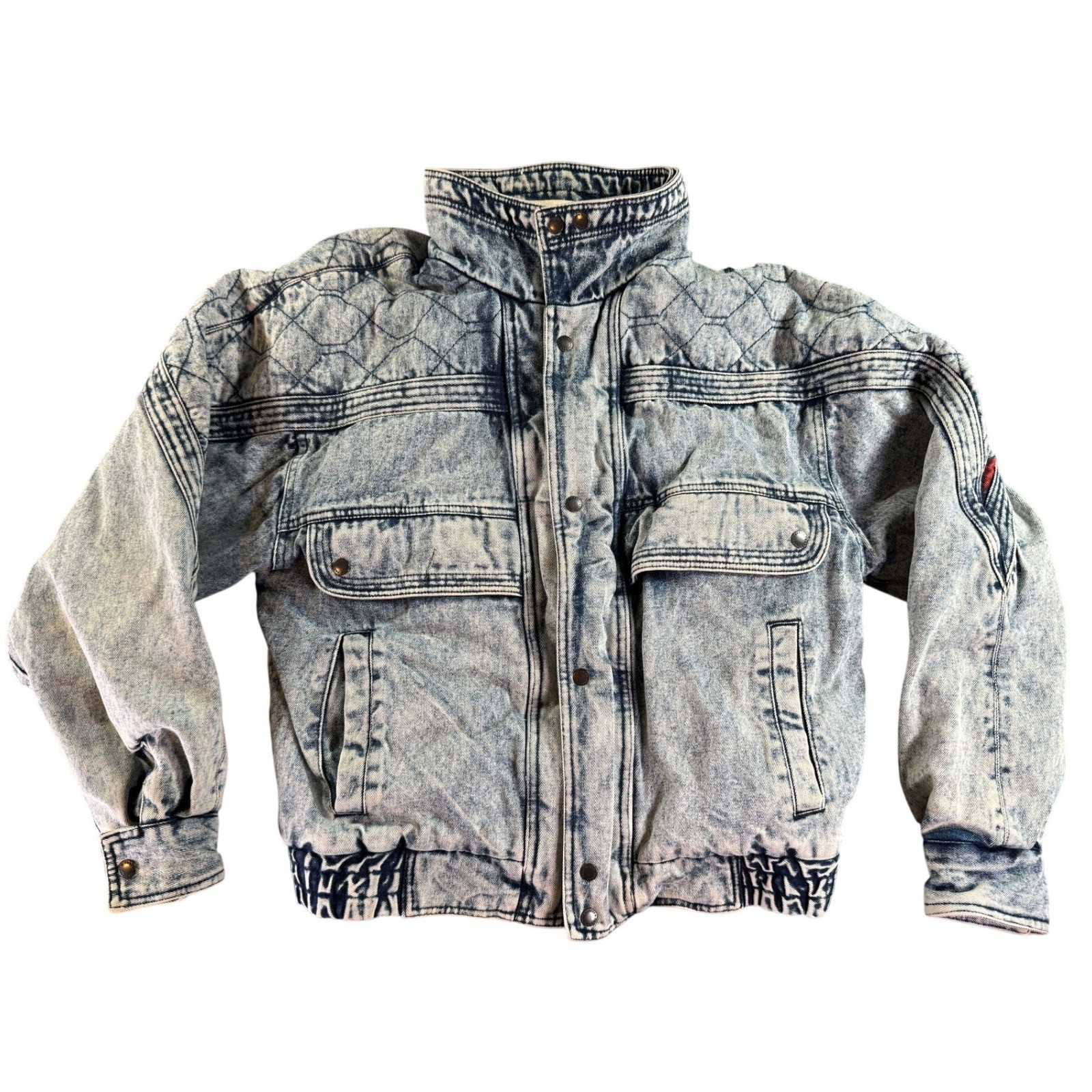 Vintage UK Element Denim Bomber Jacket Womens Small Blue Acid Wash Quilted 90s