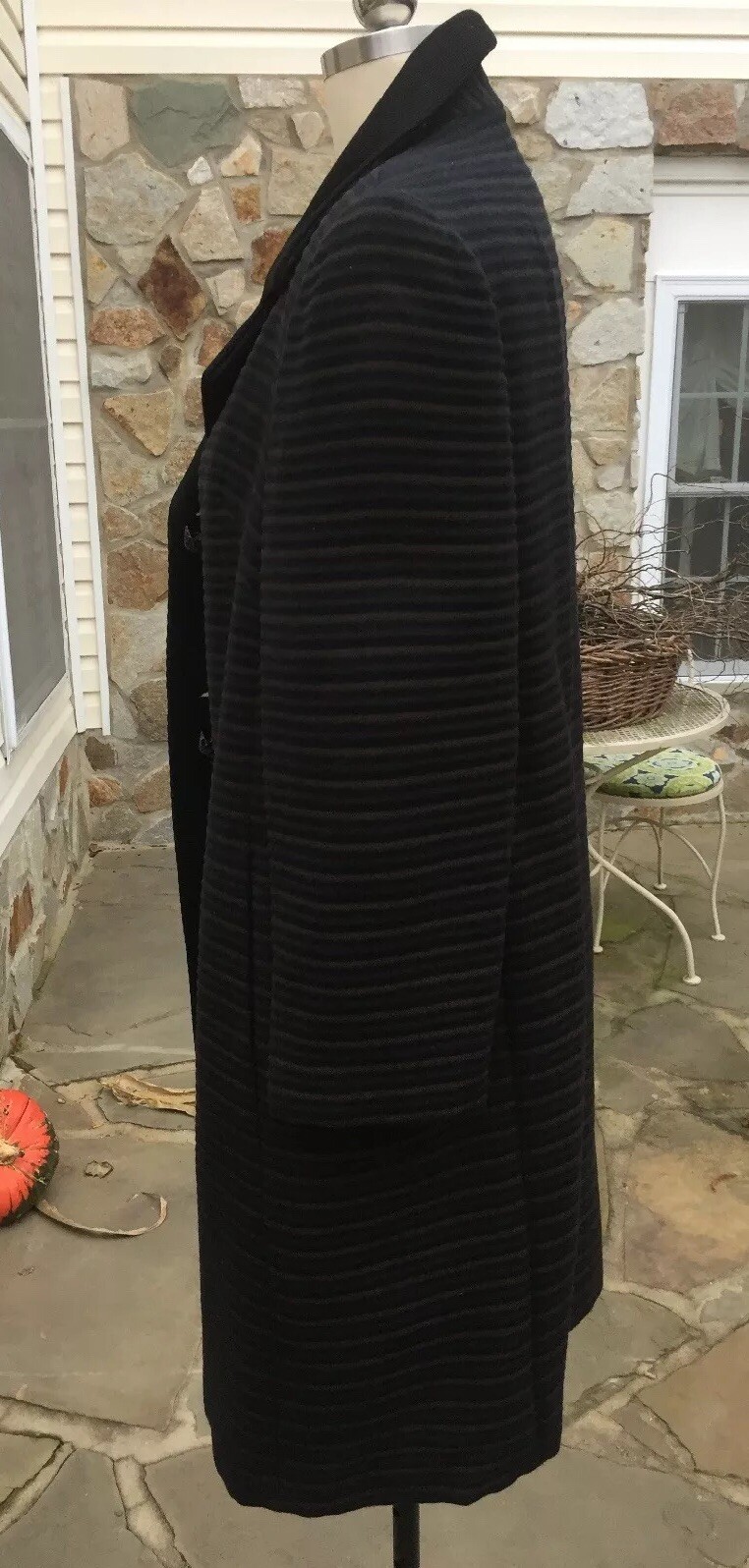 Textured Black/Brown/Navy Striped Coat 1950’s From Jaywein Arbitman NY Size M