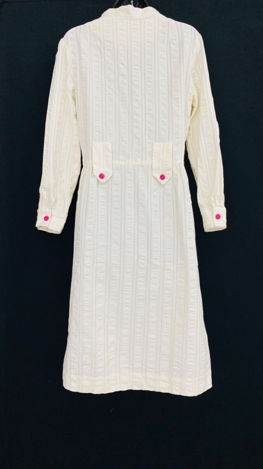 Vintage 1950s white embroidered dress long sleeve pink floral cotton pin-up M L