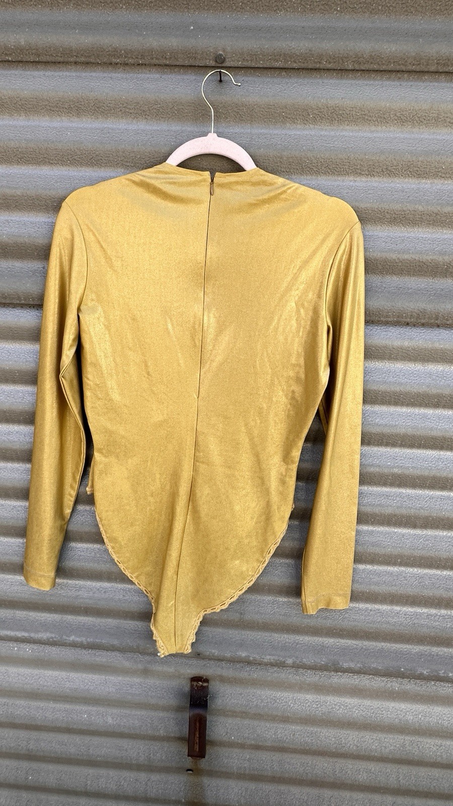 Medium 1990s Bodysuit Donna Karan Designer Long Sleeve Gold Sheen