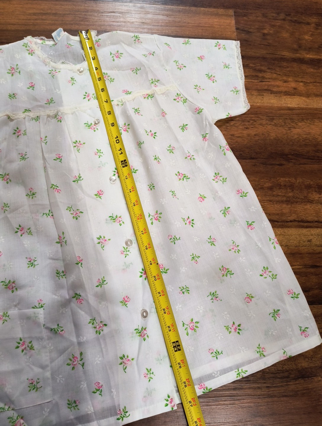 Vintage Katz Button Up Lace Trim Forest Floral Pajama Top